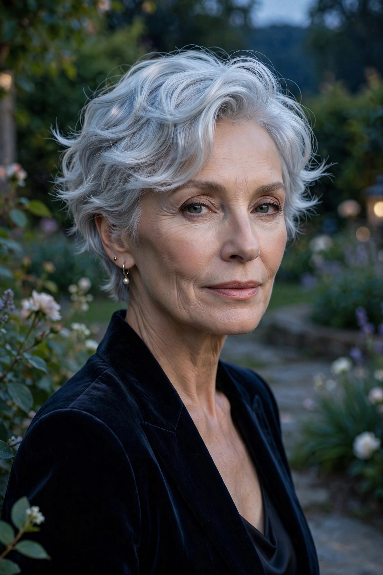 Woman in her 60s with a moon-wave pixie