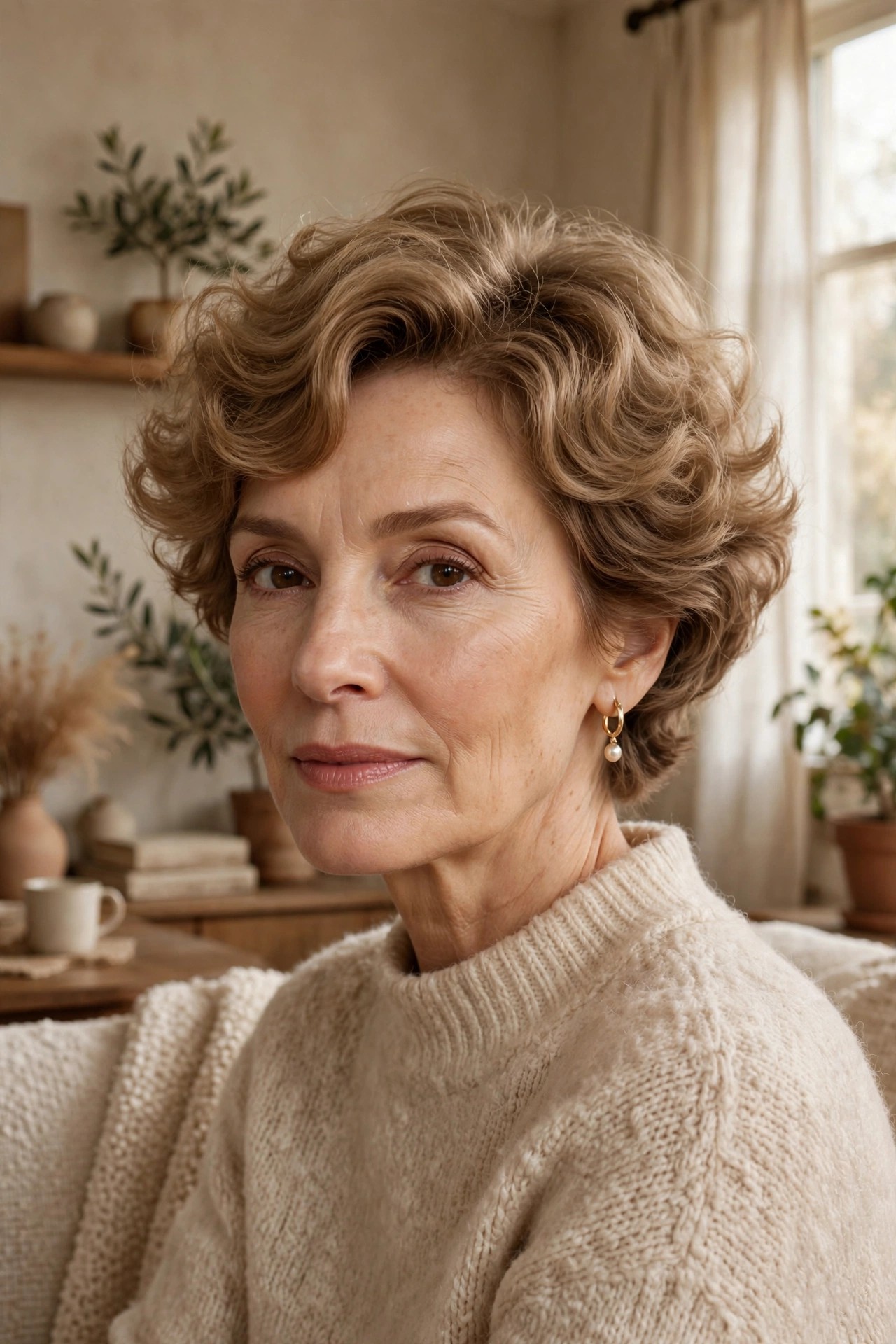 Woman in her 50s with a cloud wave pixie