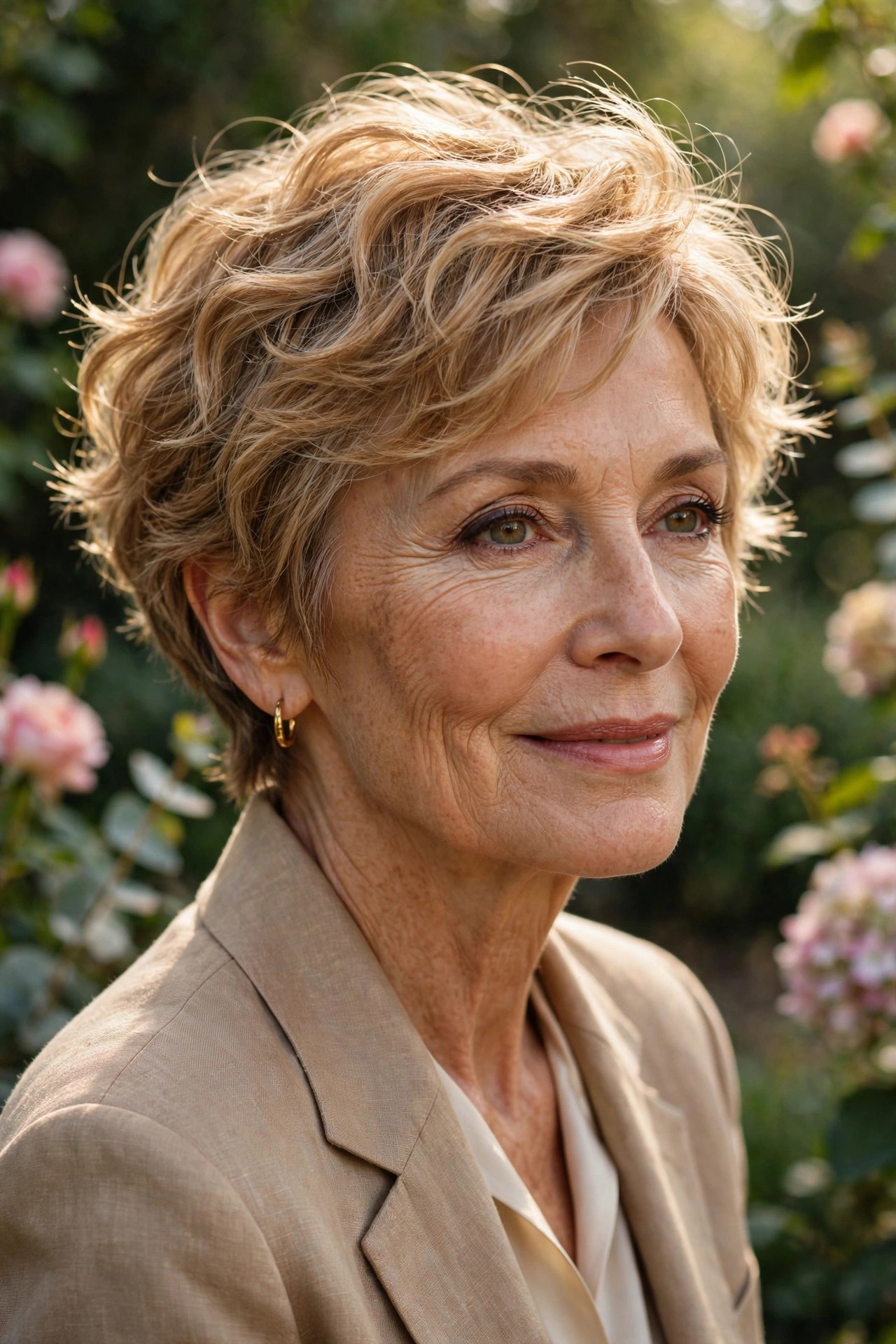 Woman in her 60s with a honey wave pixie