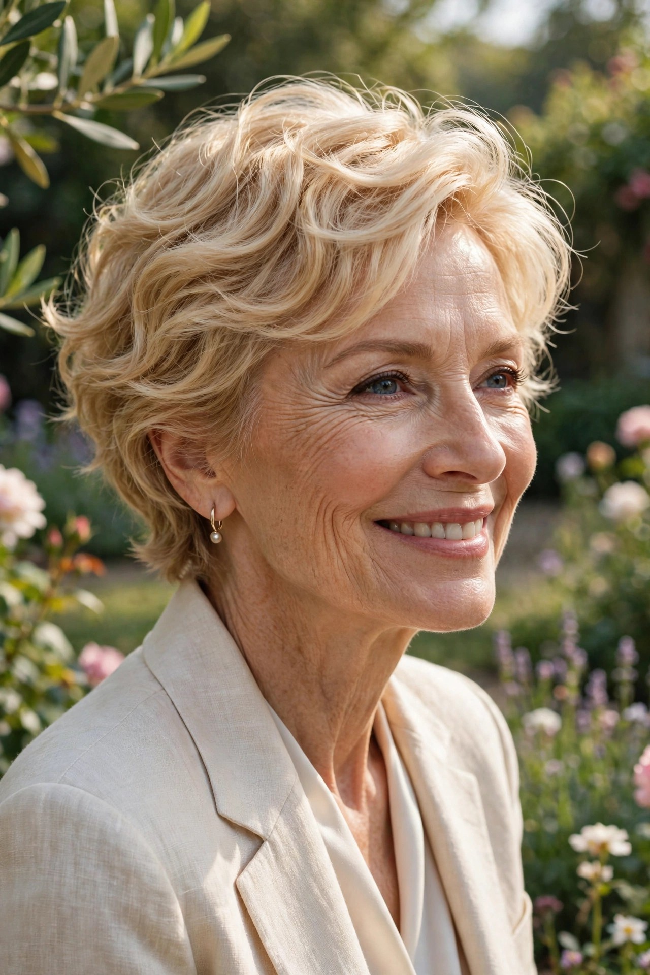 Woman in her 60s with a butter wave pixie