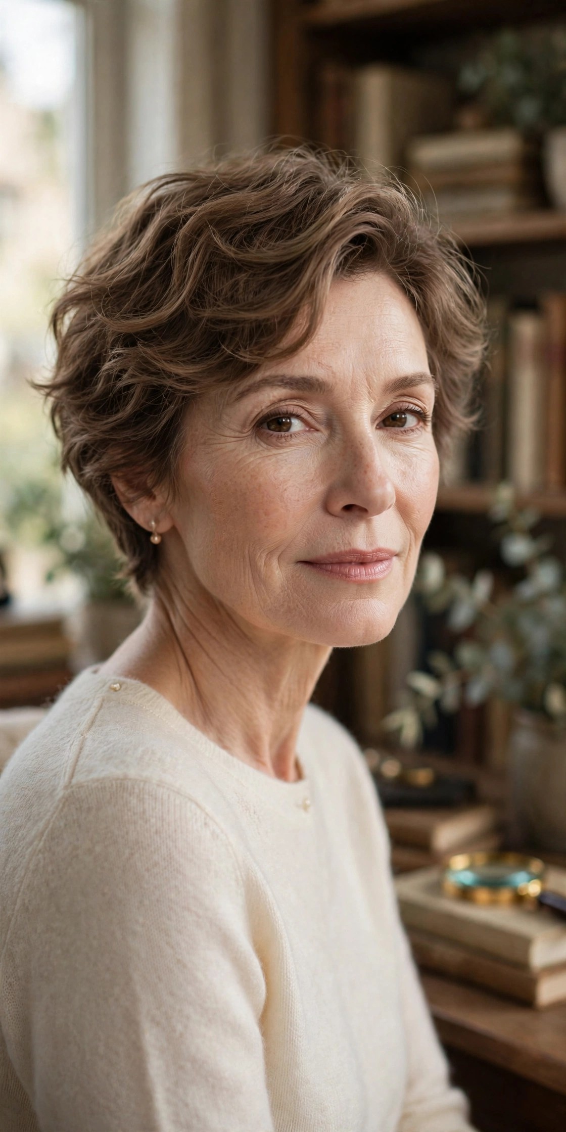 Woman in her 60s with a storybook wave pixie