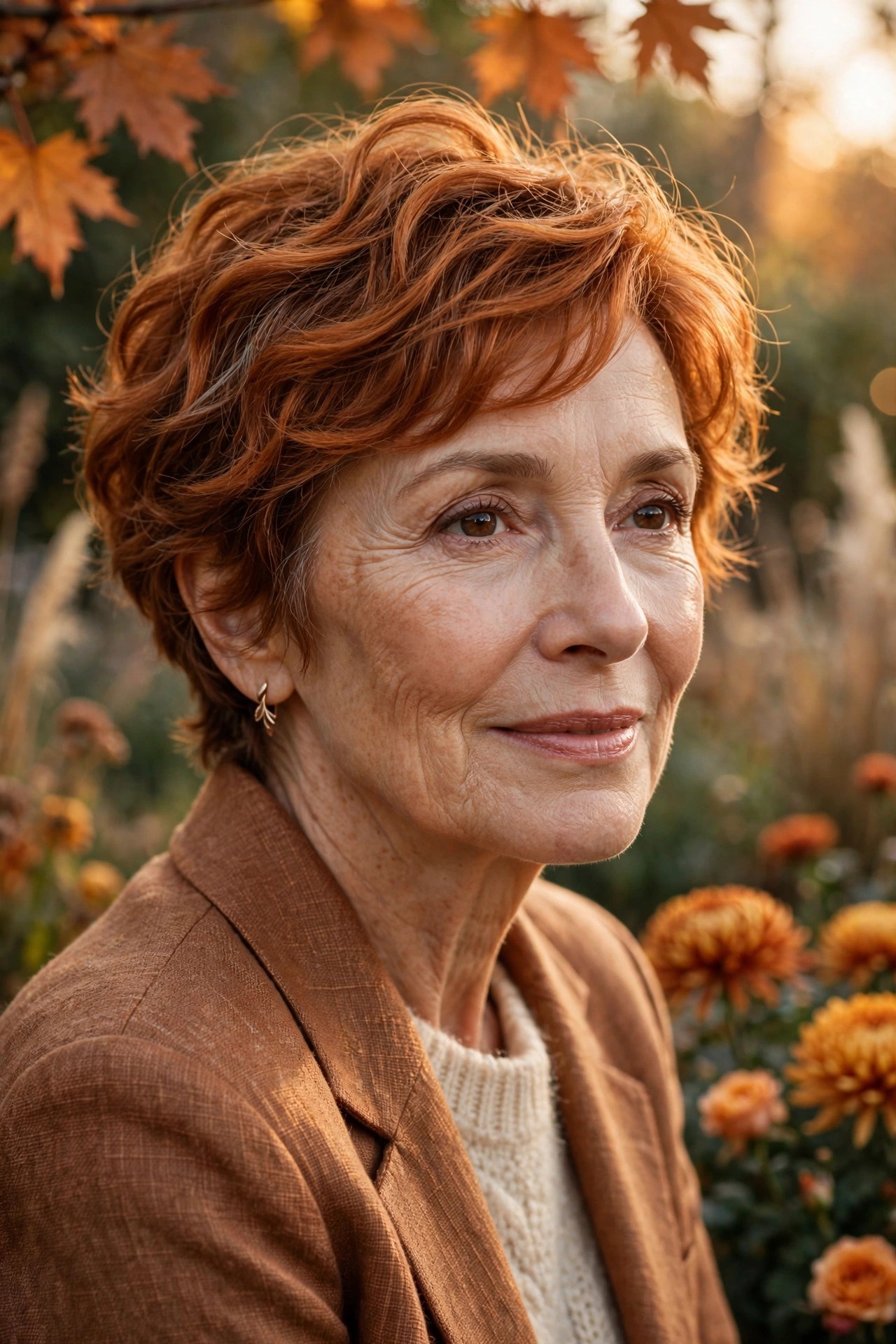 Woman in her 60s with a campfire wave pixie