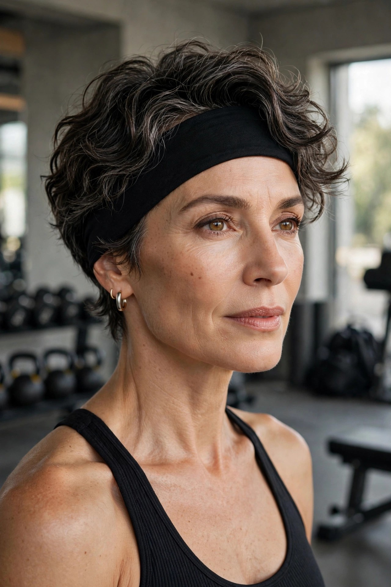 Woman in her 50s with a workout wave pixie