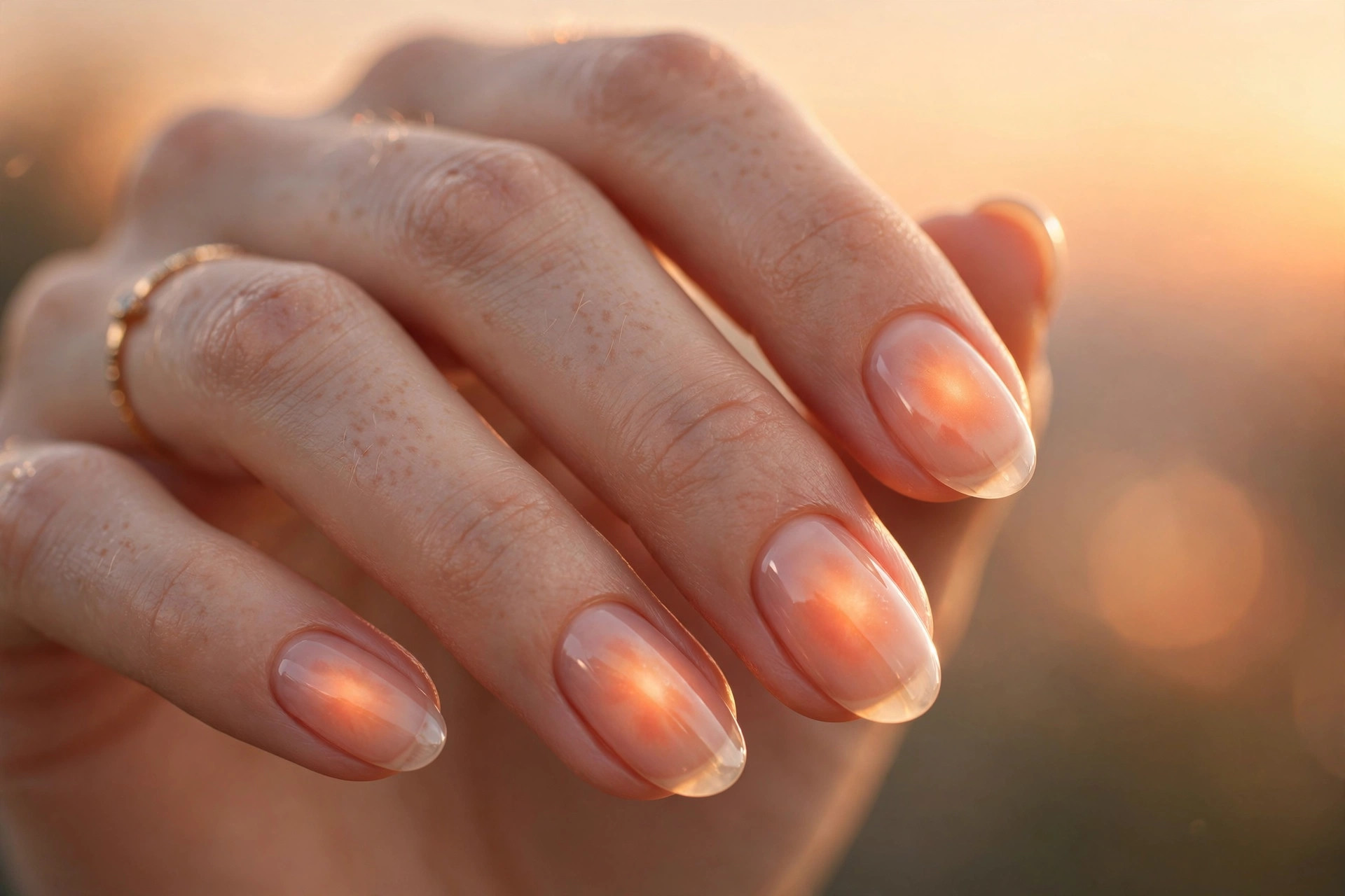 Juicy peach glow over sheer apricot