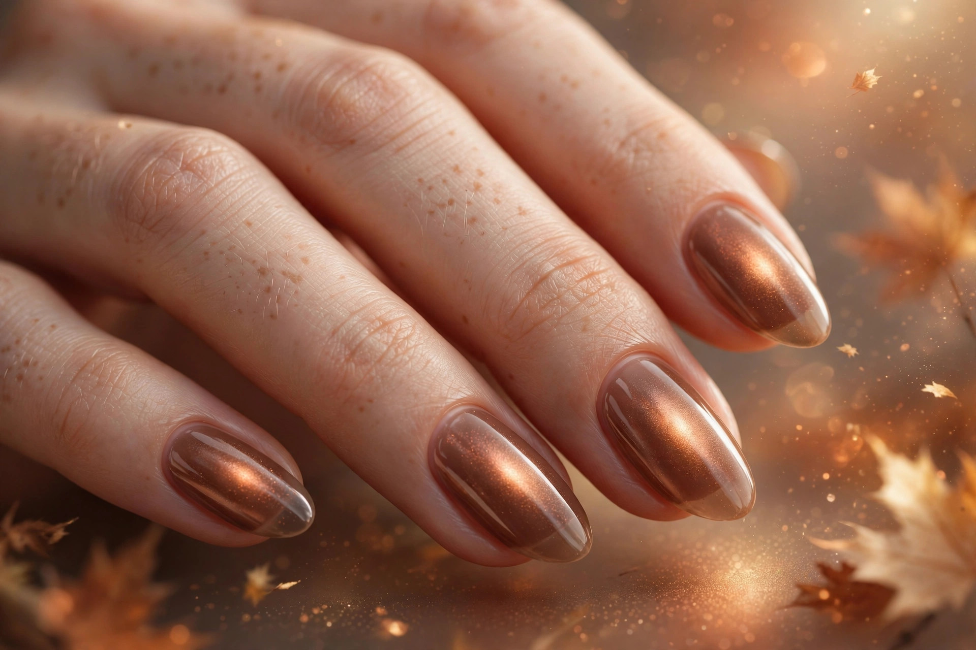 Copper shimmer glow over sheer bronze