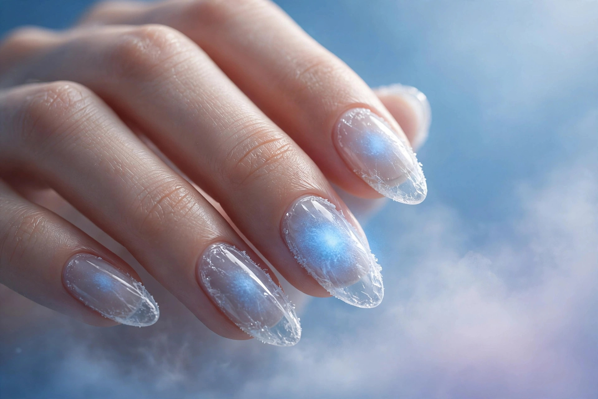 Powder blue glow over sheer icy base