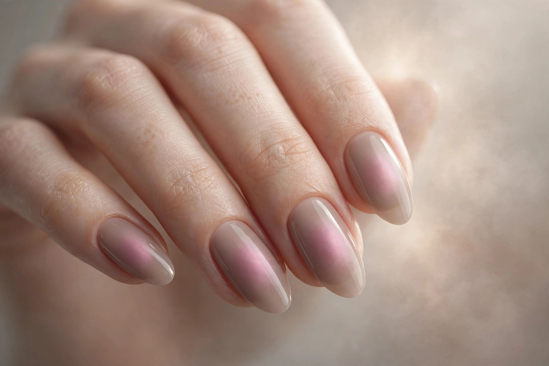 Dusty mauve glow over sheer taupe