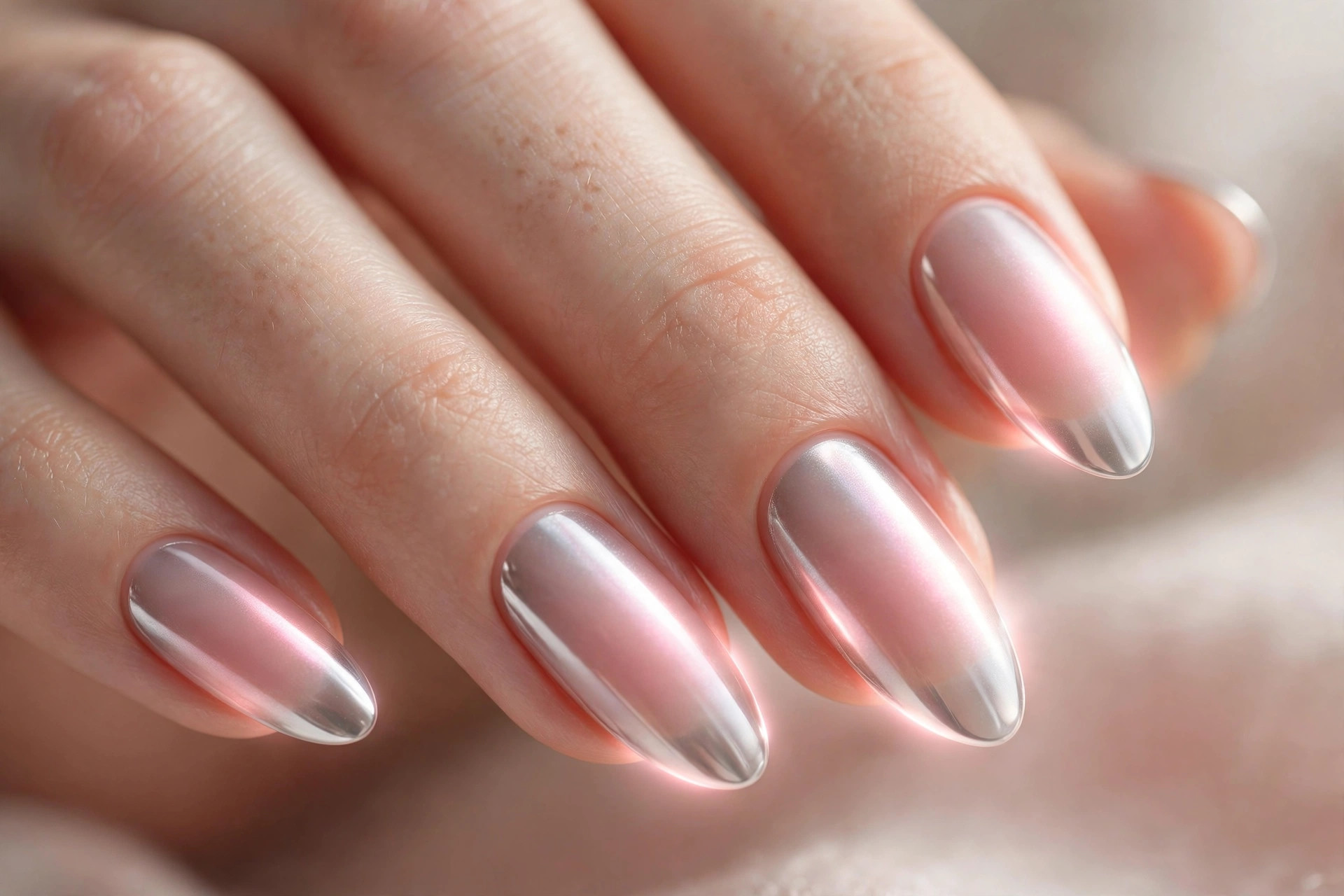 Blush pink aura under whisper of chrome