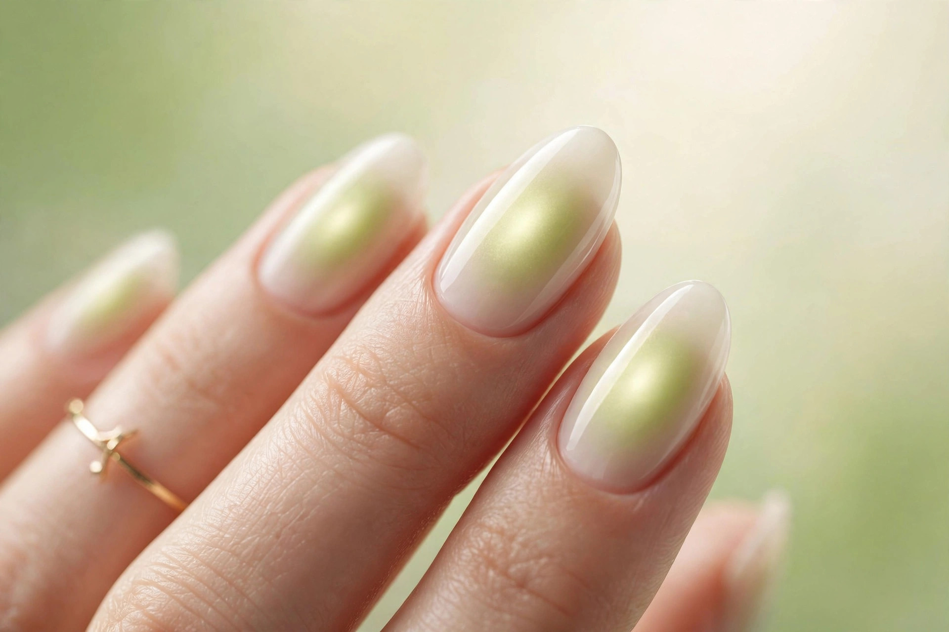 Pistachio cream glow over sheer ivory