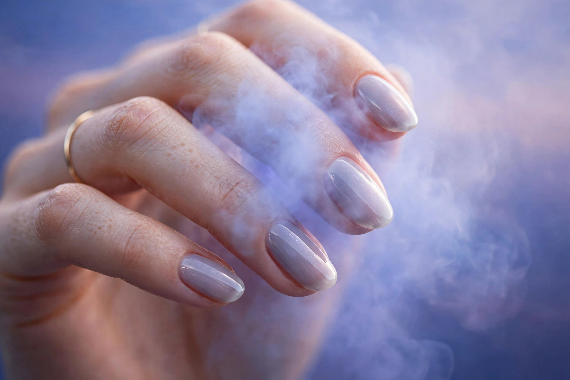 Periwinkle haze over sheer lilac-gray