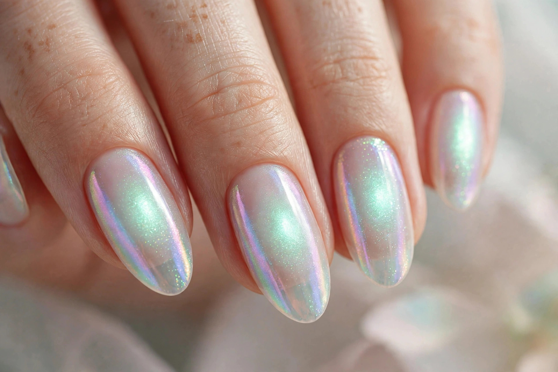 Seafoam pearl glow over sheer opal