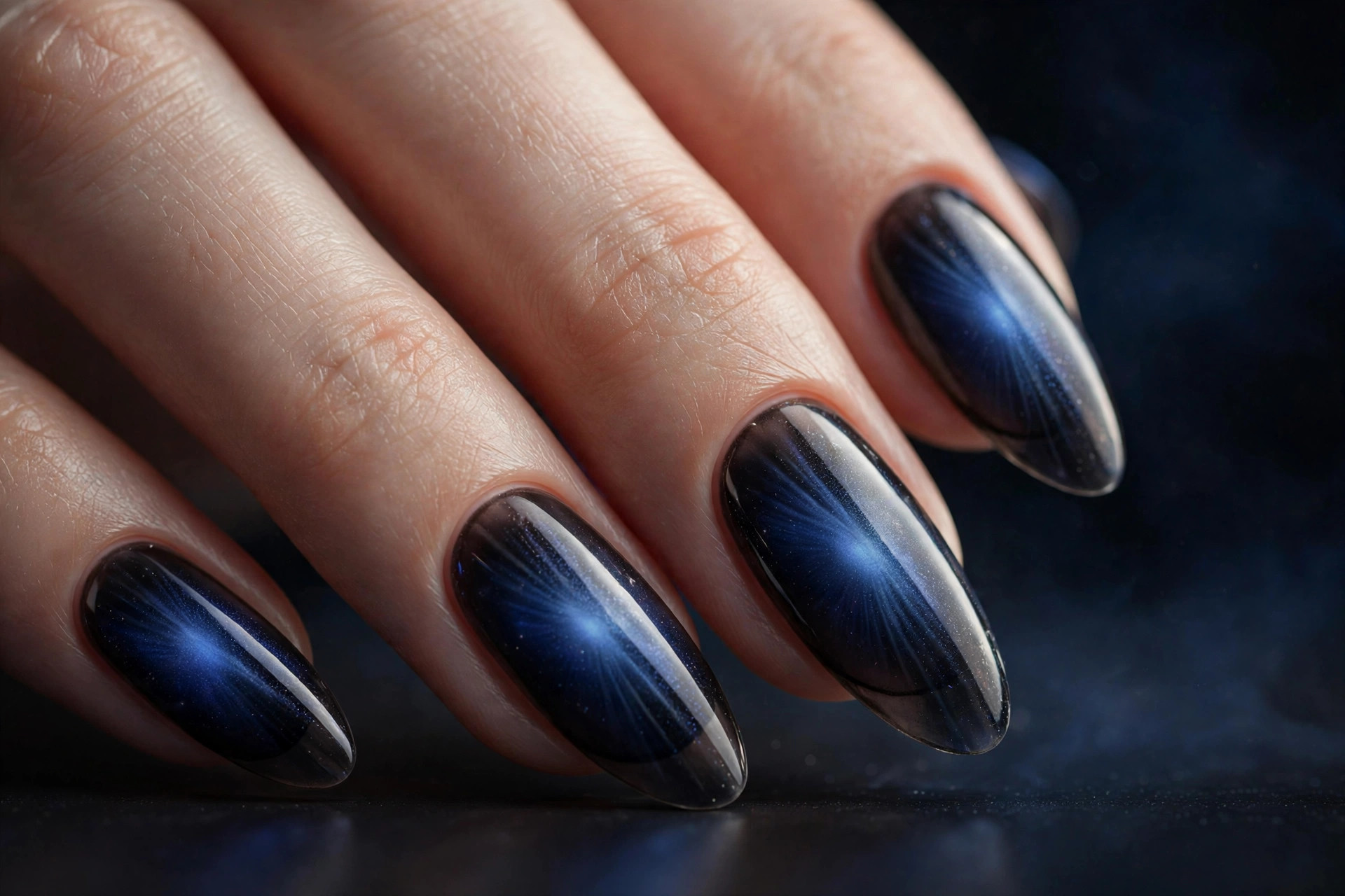 Midnight navy glow over sheer ink