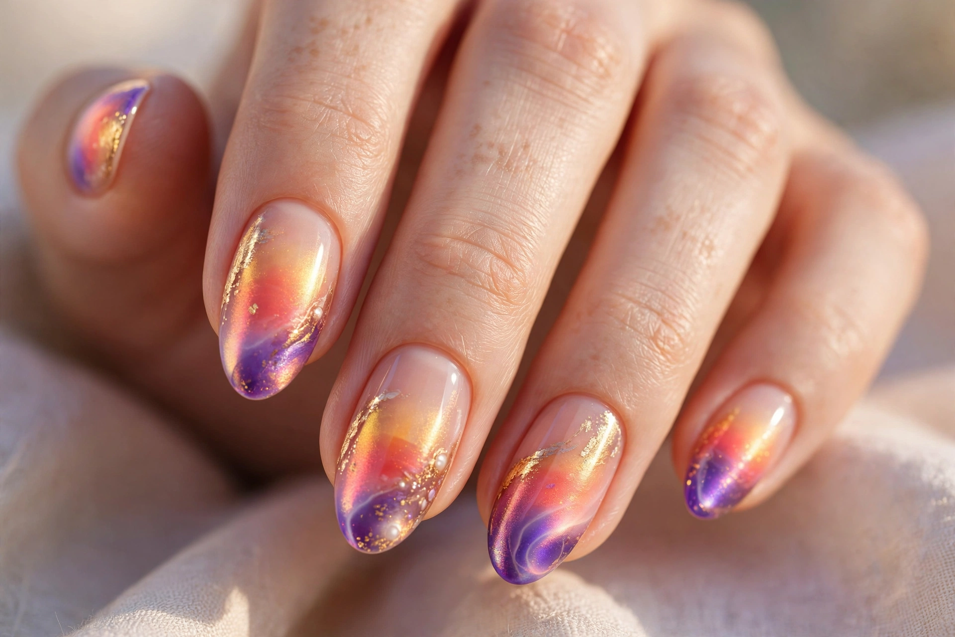 Coral gold violet sunset aura