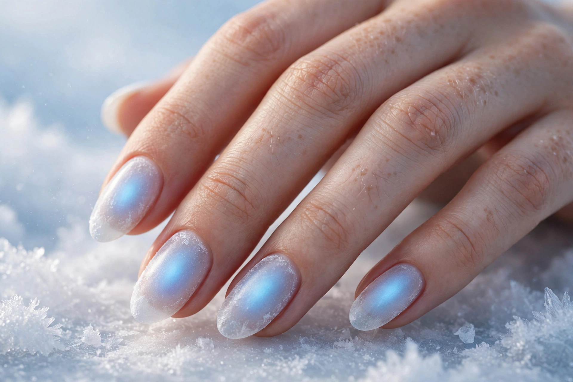 Glacier blue glow over sheer frost