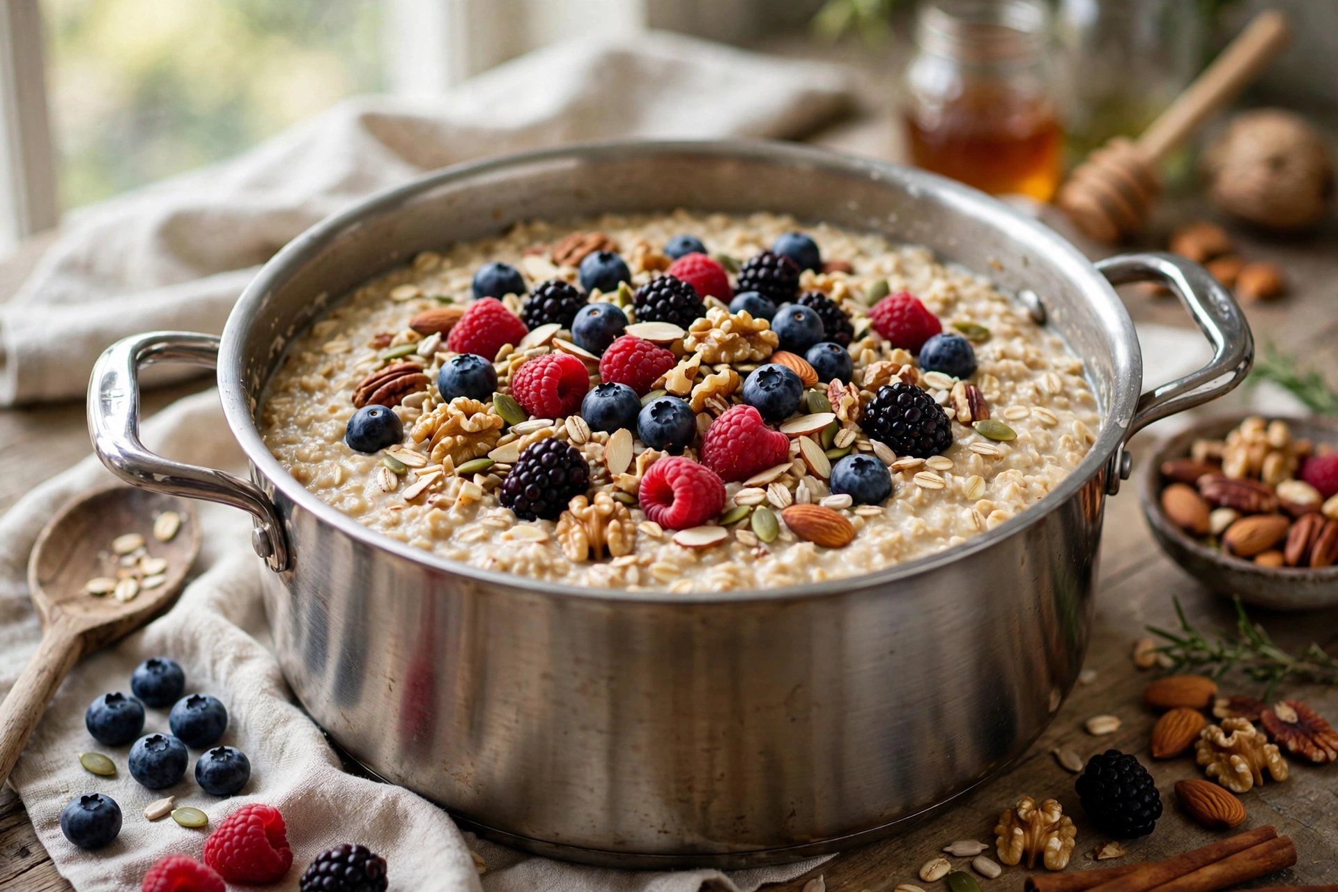 Big batch steel-cut oats with berries and nuts