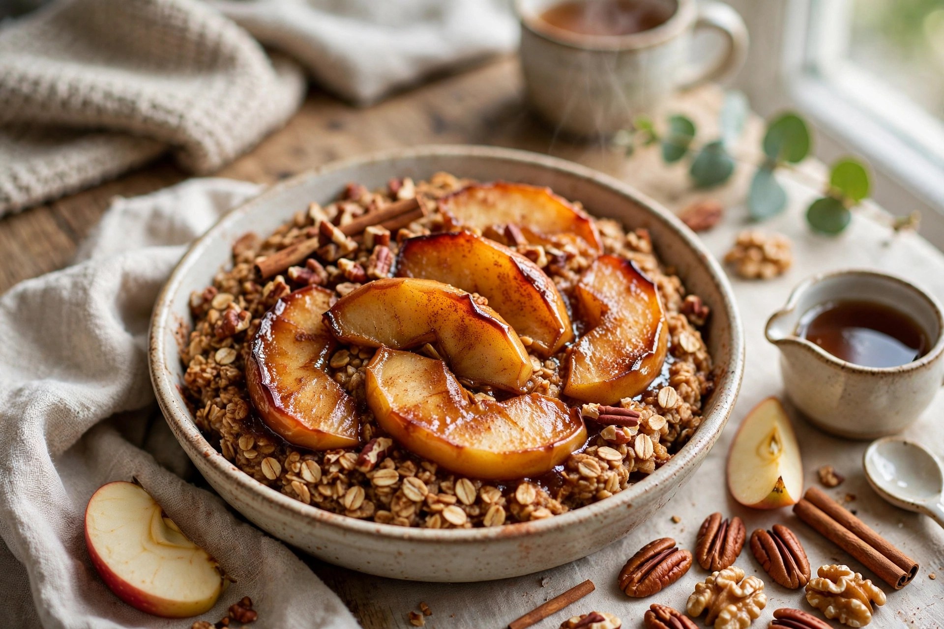 Apple cinnamon baked oatmeal with caramelized apples