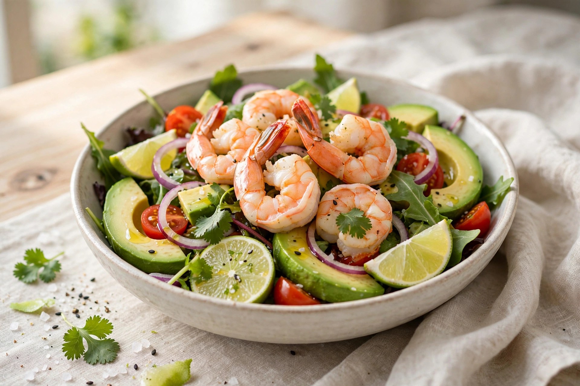 Shrimp and avocado salad with lime