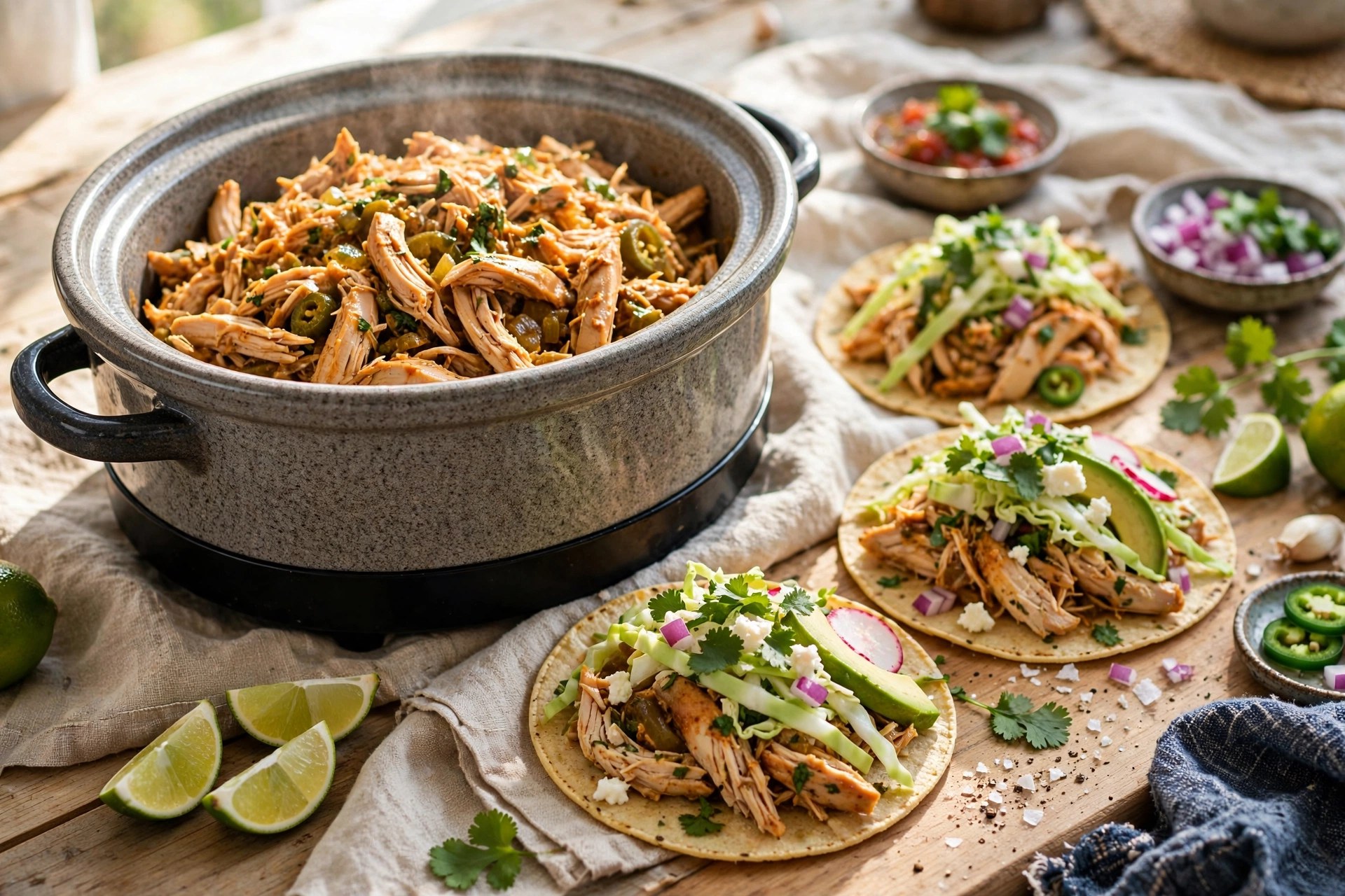 Slow cooker chicken tacos with shredded chicken