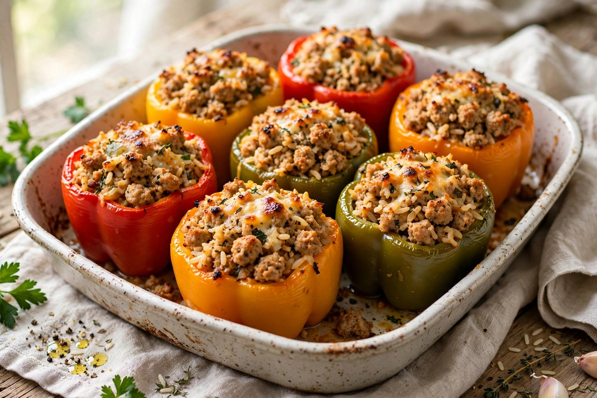 Batch stuffed bell peppers with turkey and rice
