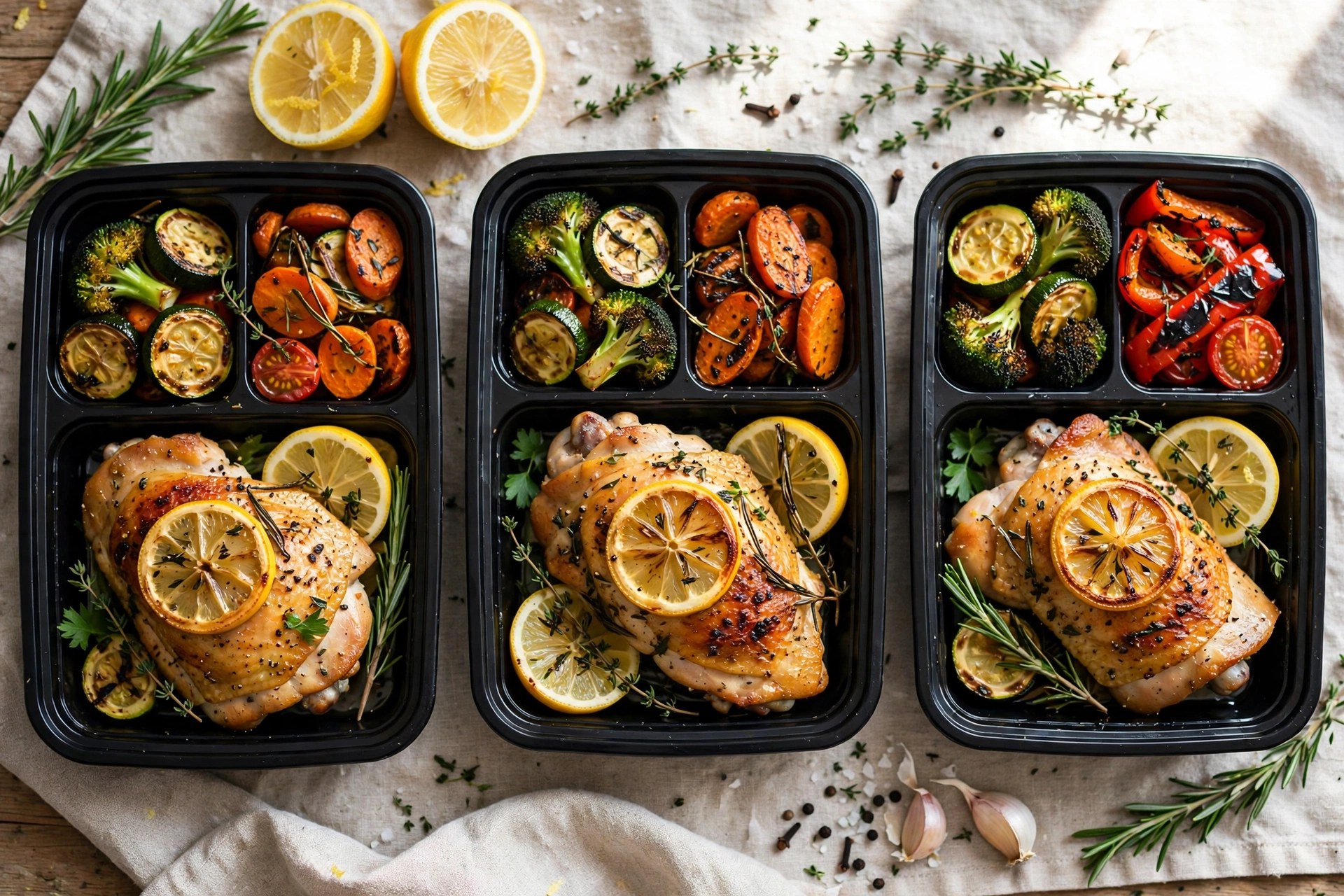 Lemon herb chicken thighs with roasted vegetables