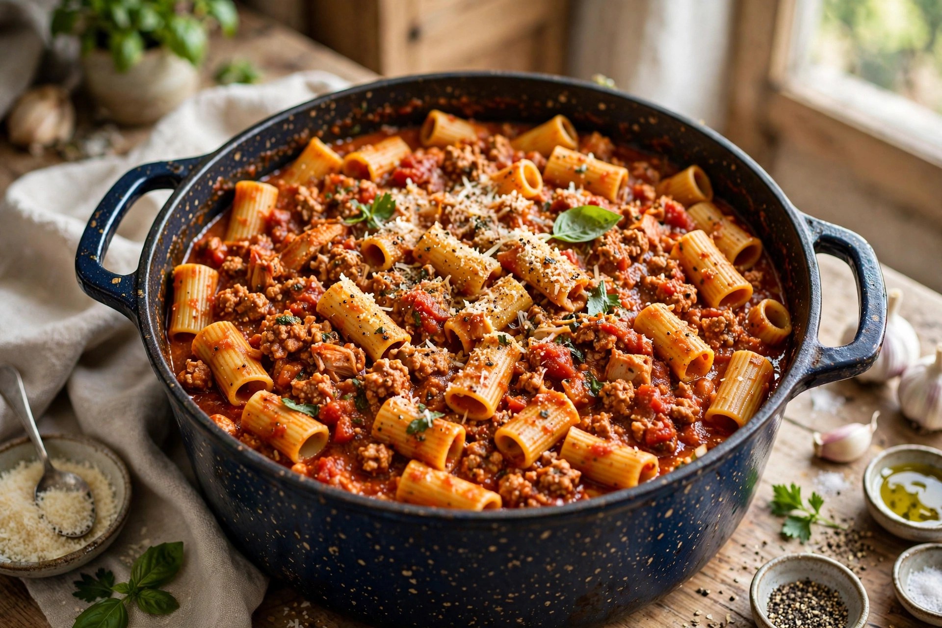 Big batch turkey bolognese sauce with pasta