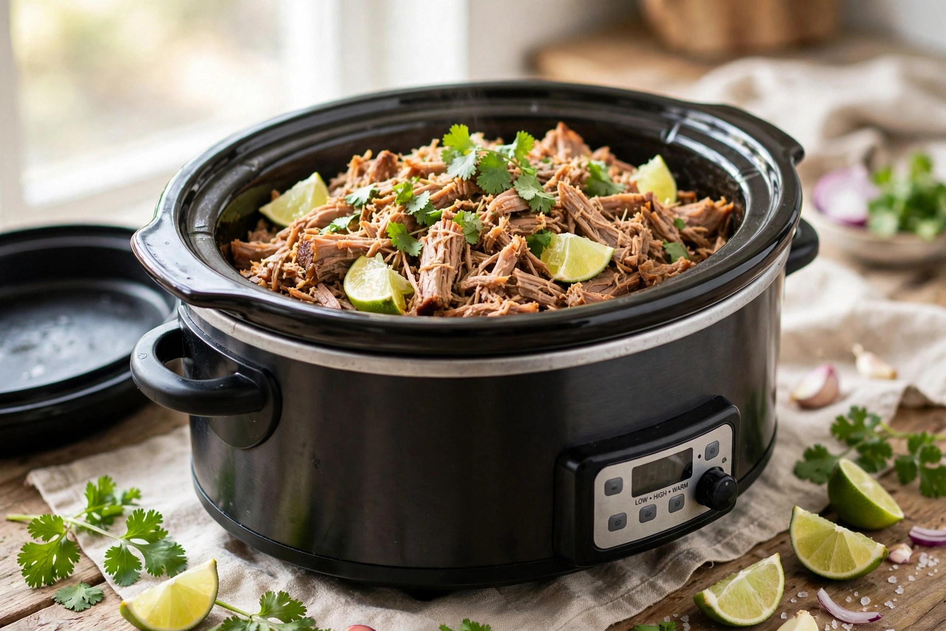 Slow cooker pork carnitas with lime and cilantro