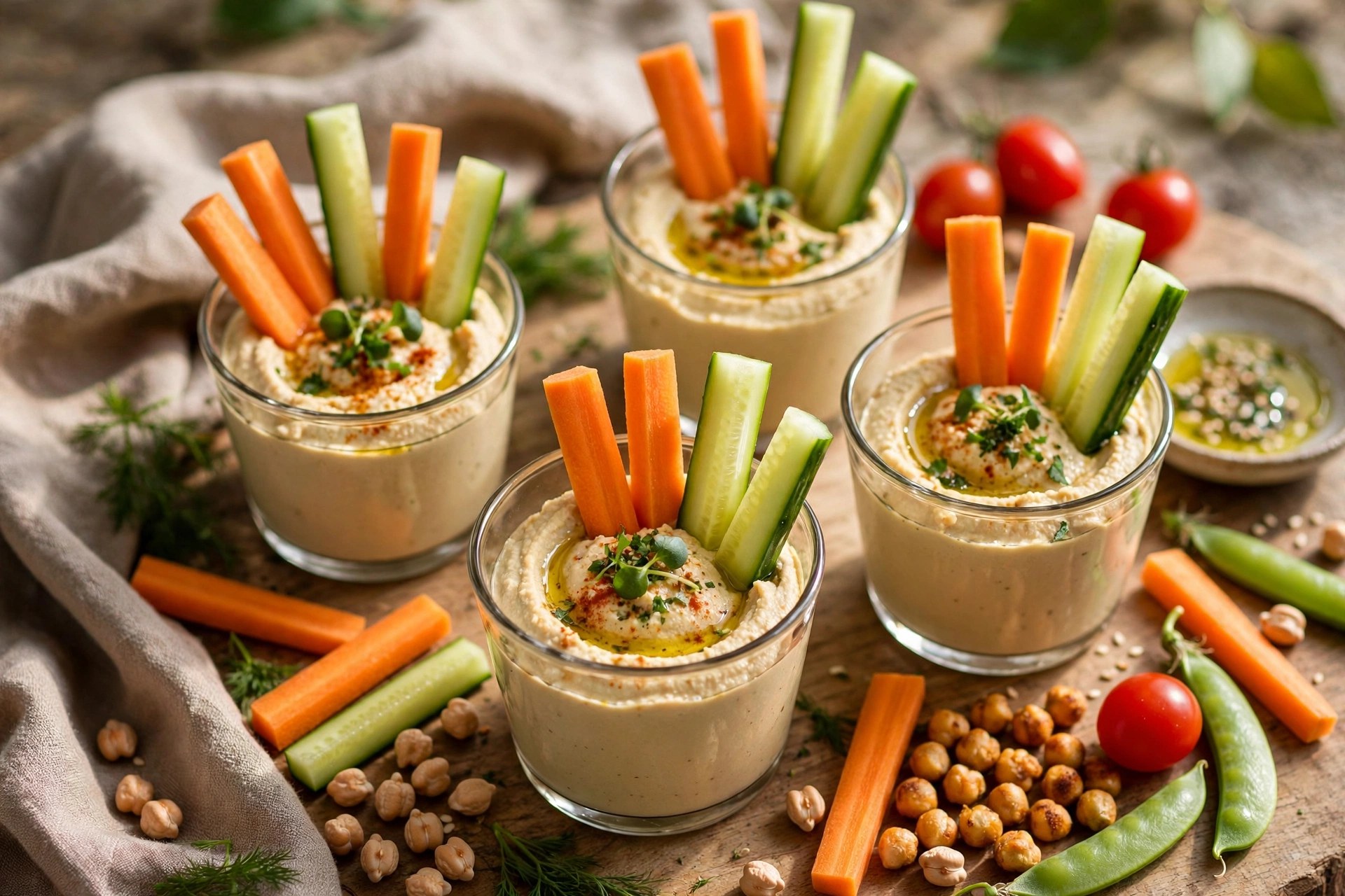 Veggie and hummus cups with carrot sticks
