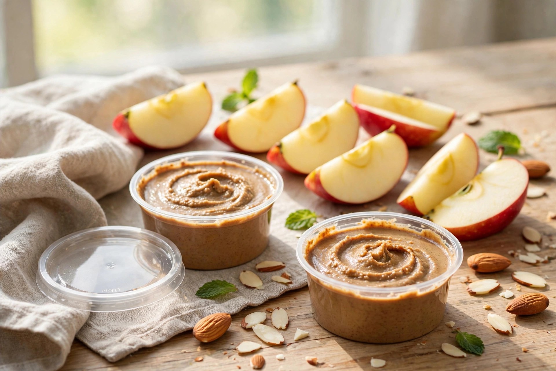 Apple slices and almond butter packs