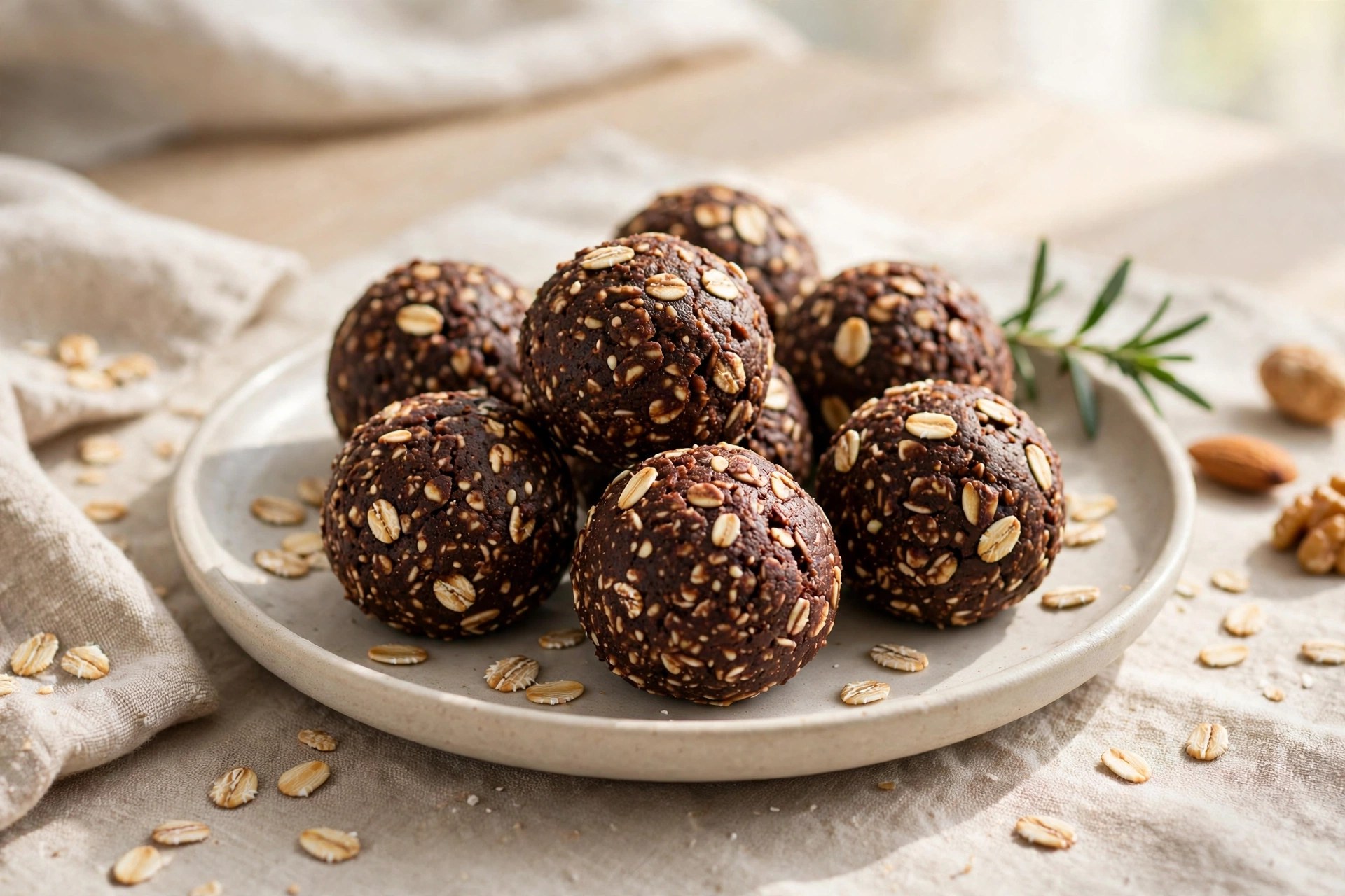 Dark chocolate energy bites with oats