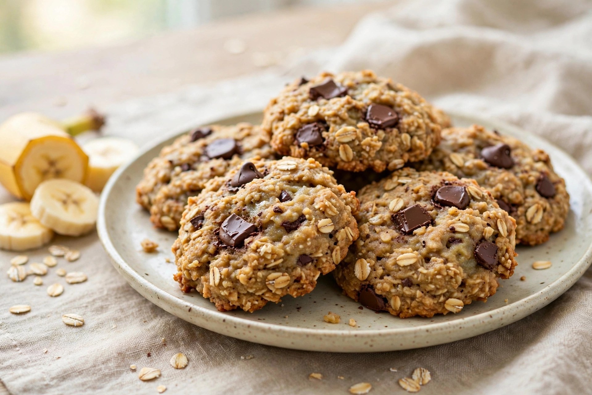 Banana oat cookies with chocolate chips