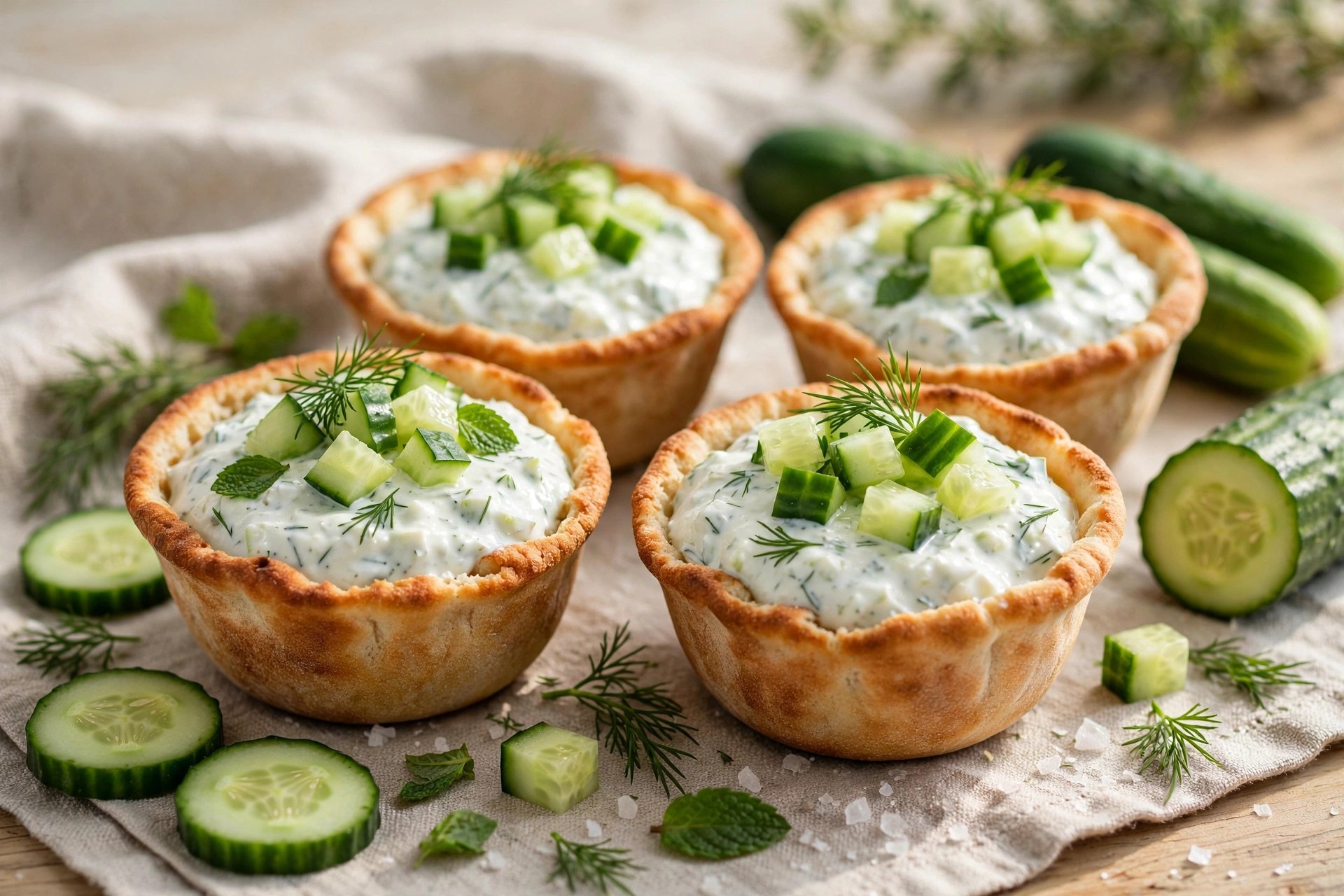 Tzatziki and pita cups with cucumber