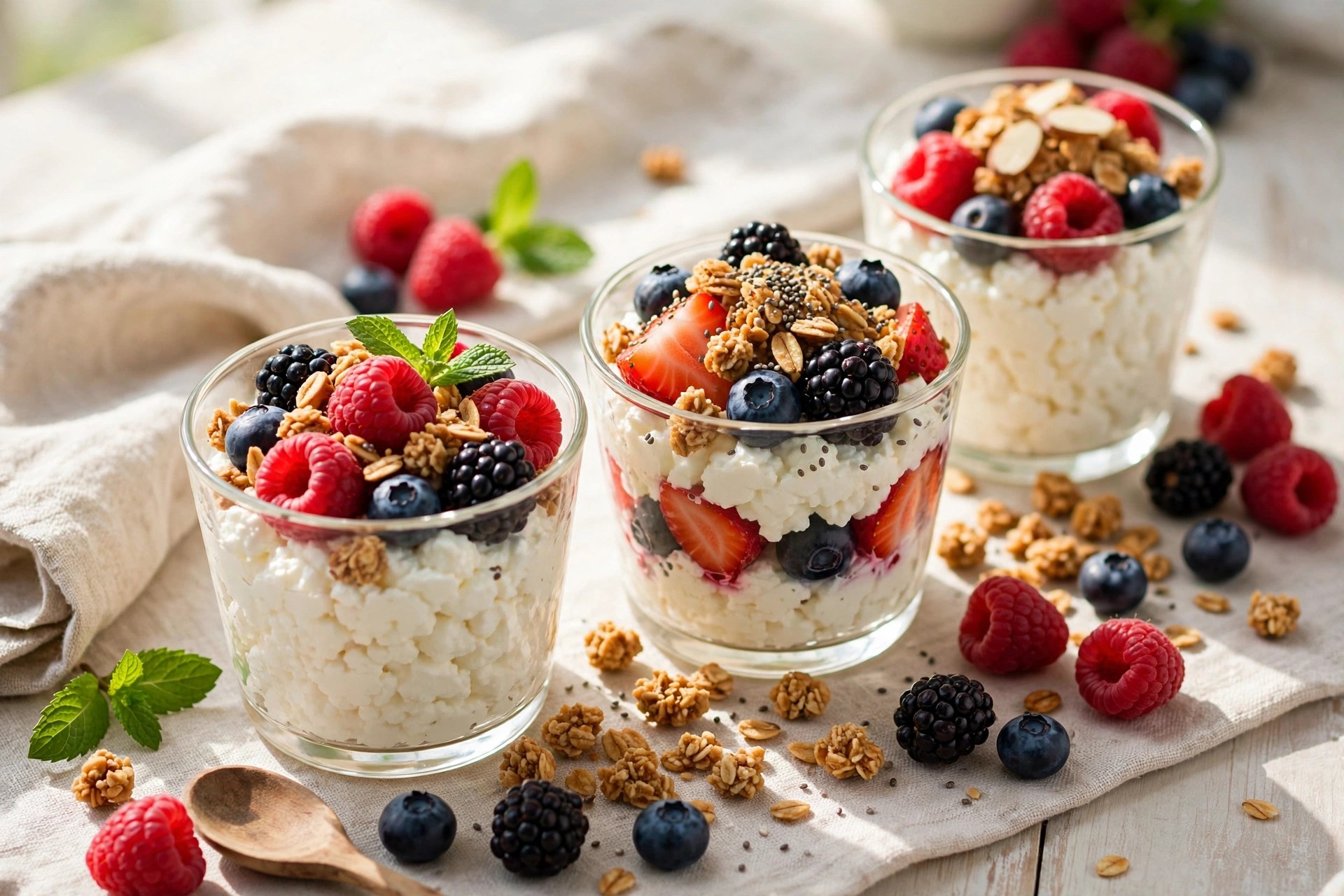 Cottage cheese and berry cups with granola