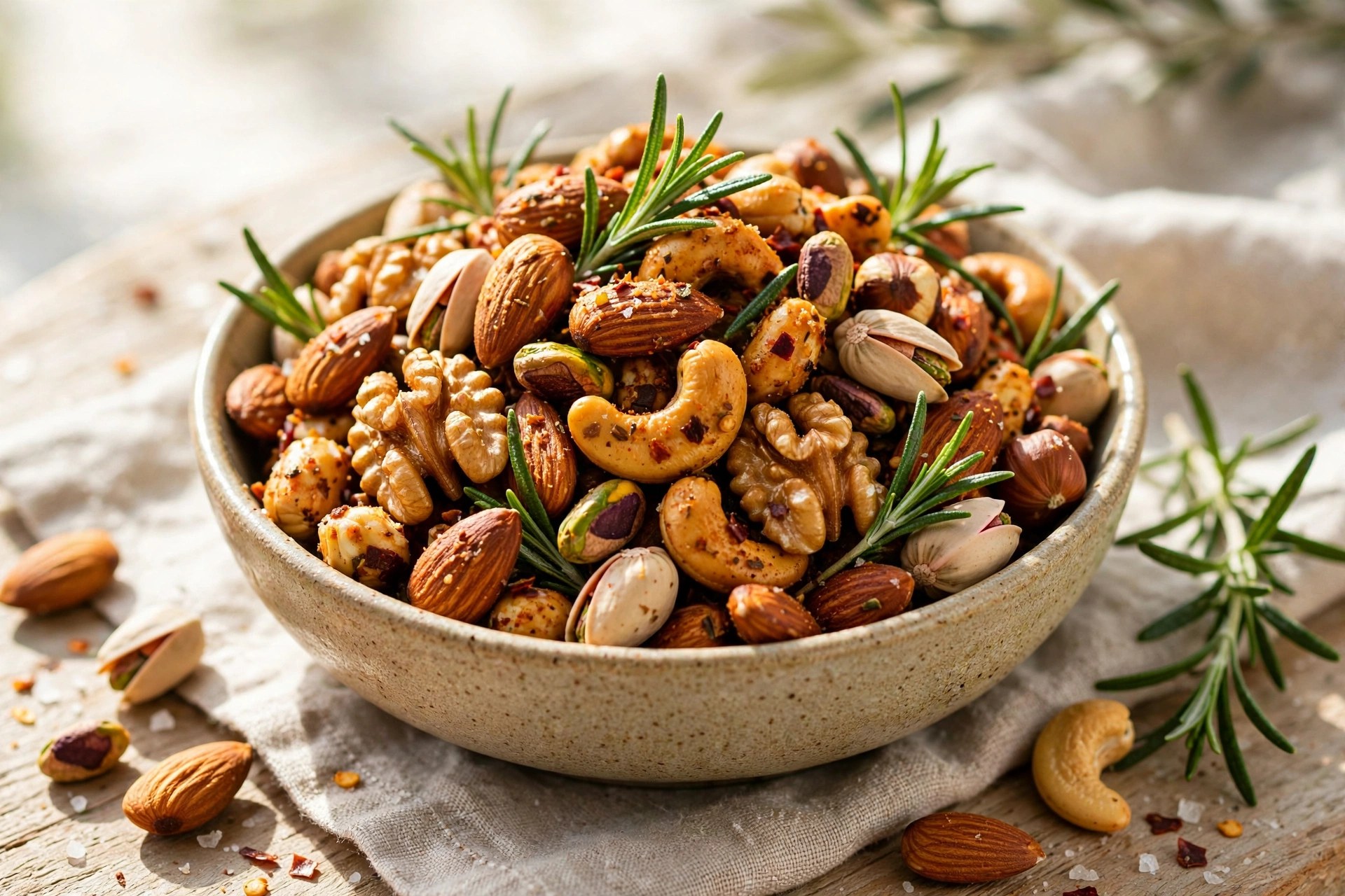 Spiced roasted nuts with rosemary