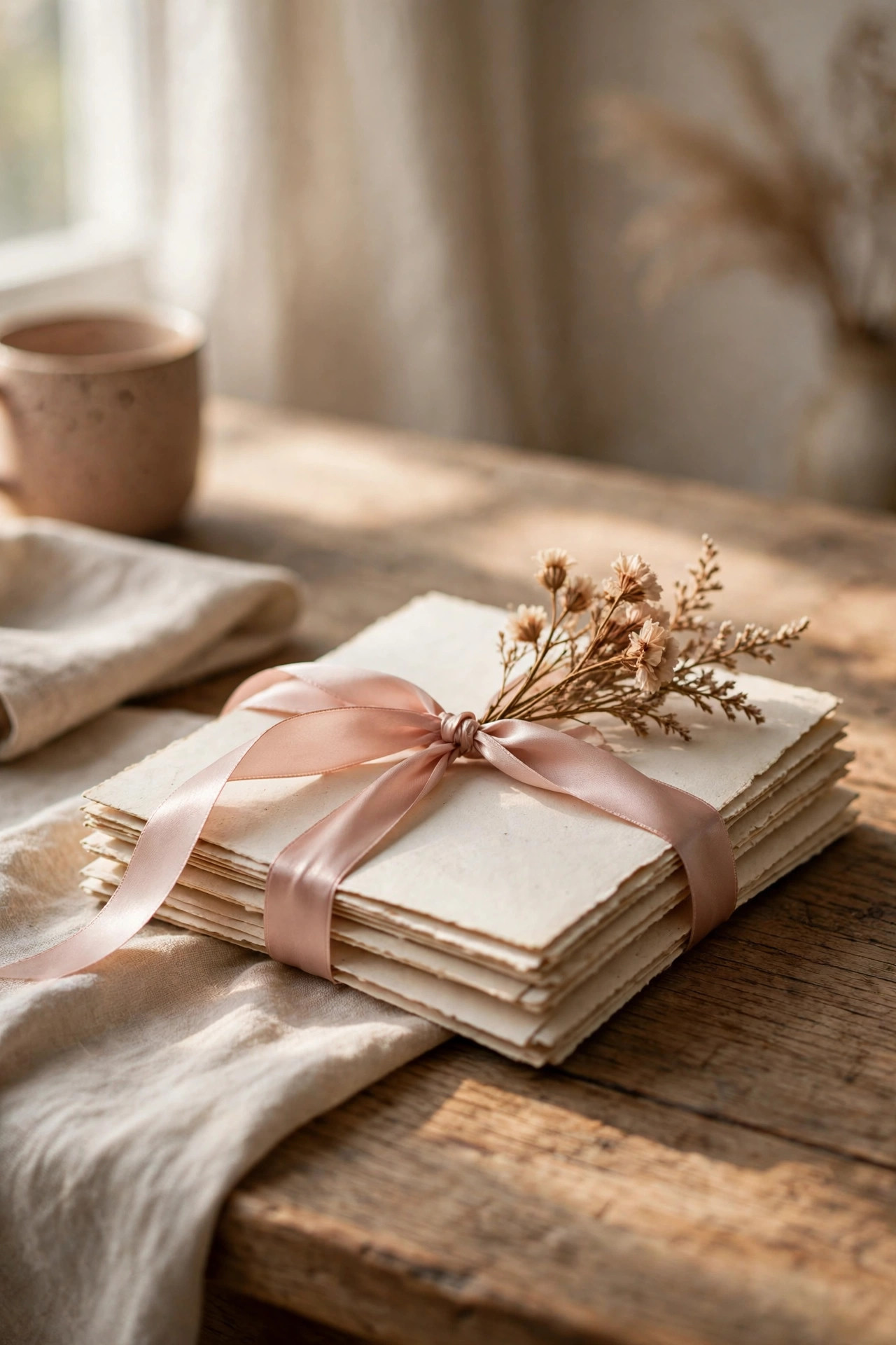Bundle of handwritten letters tied with ribbon, a heartfelt 60th birthday gift for women