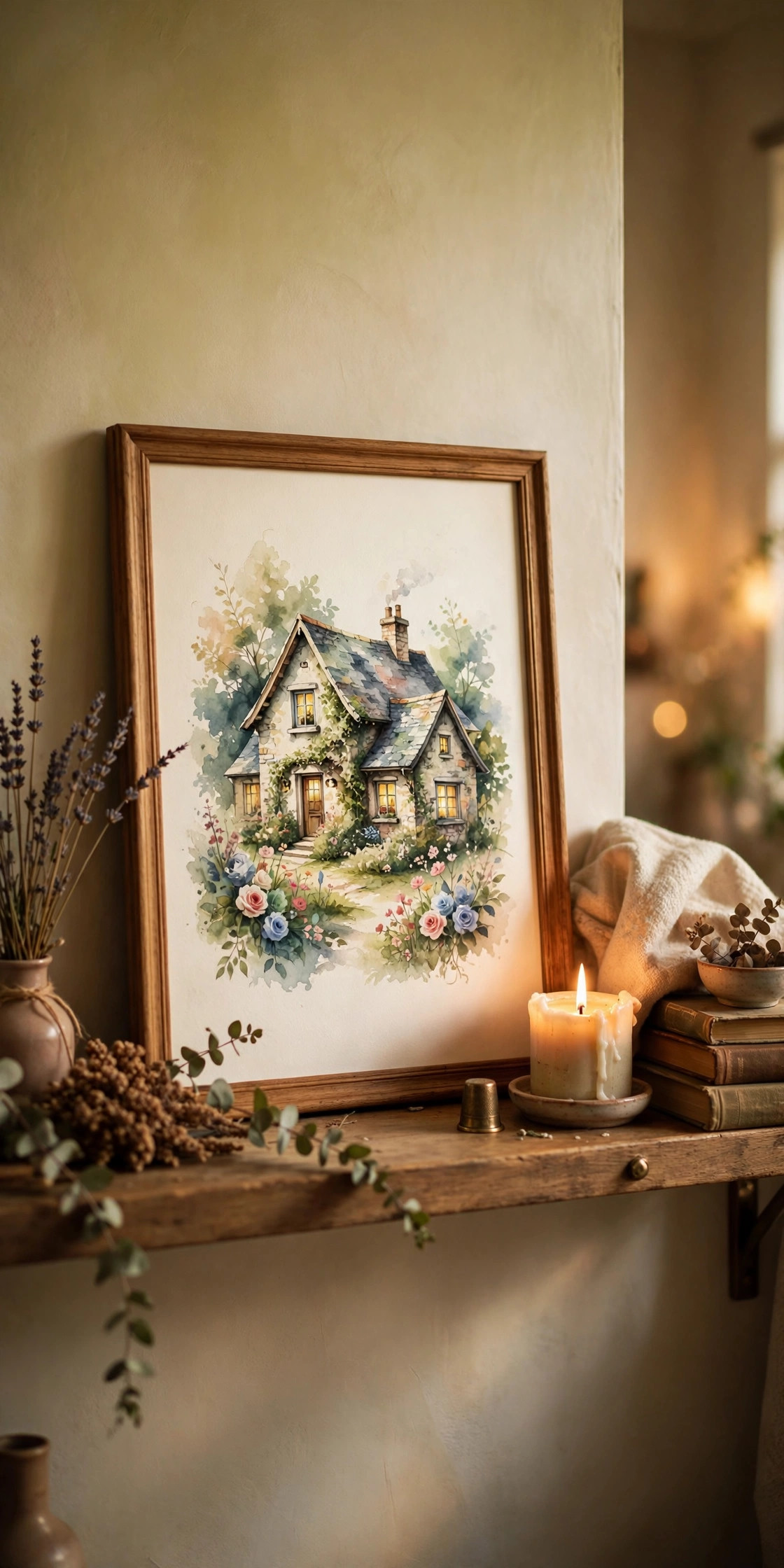 Watercolor illustration of a charming childhood home, personalized keepsake gift