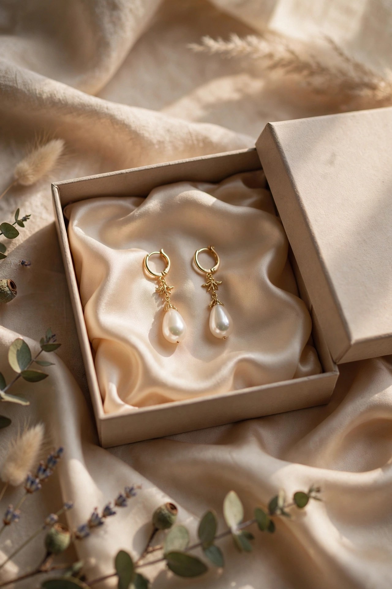 Elegant pearl drop earrings in a gift box, timeless 60th birthday gift for women