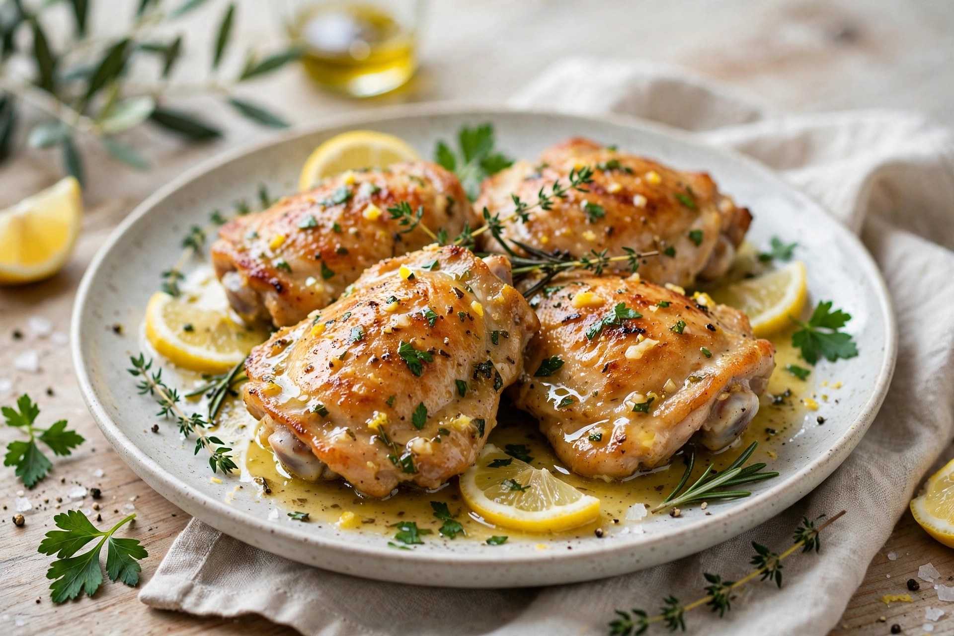 Lemon butter chicken thighs with herbs