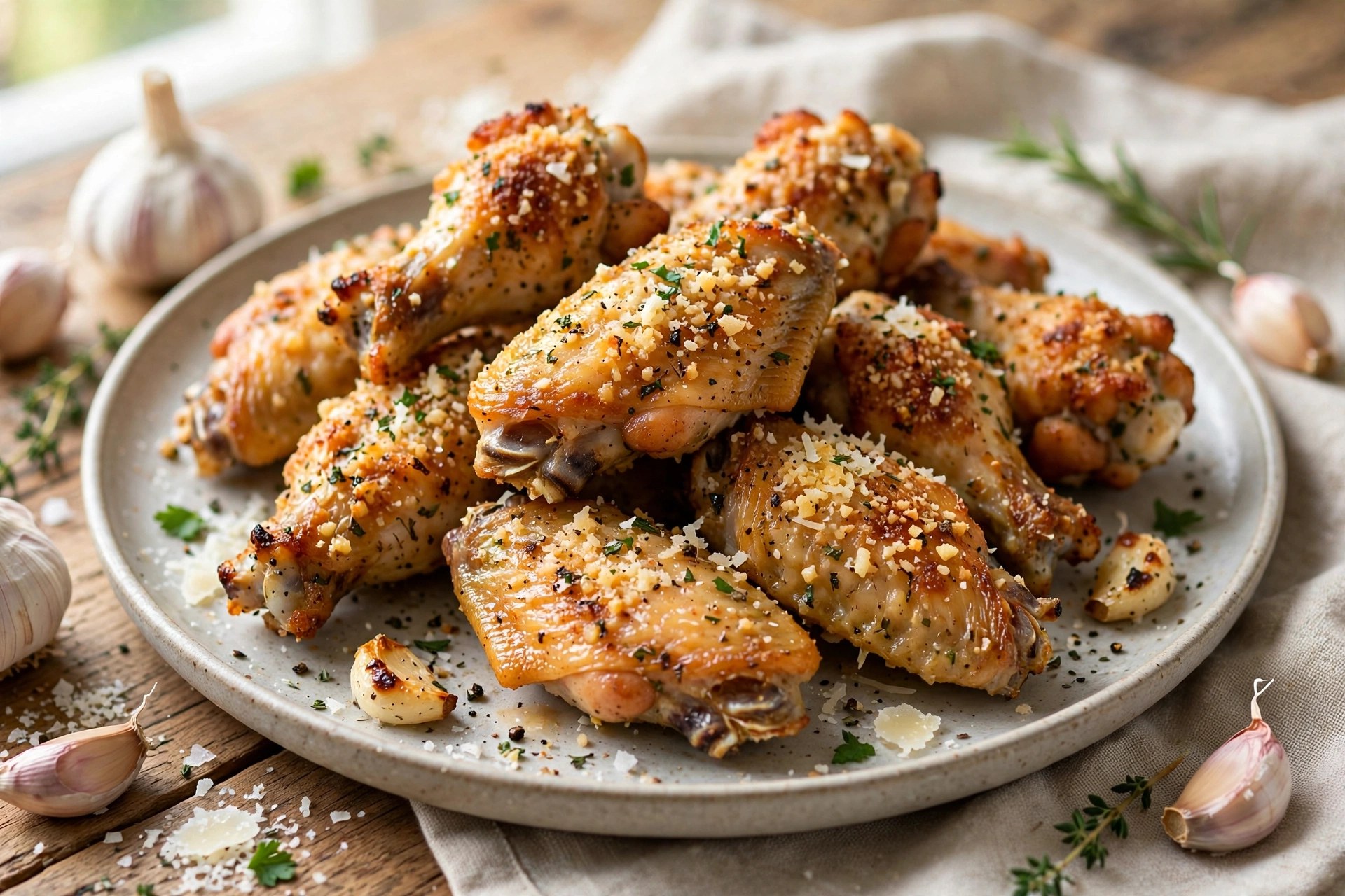 Baked garlic parmesan chicken wings crispy