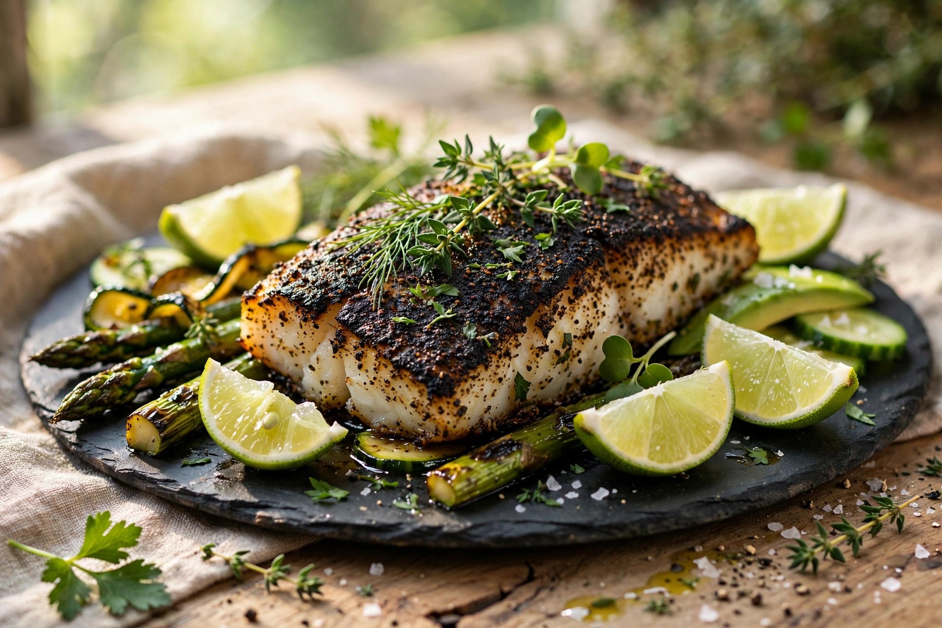 Blackened cod fillet with lime