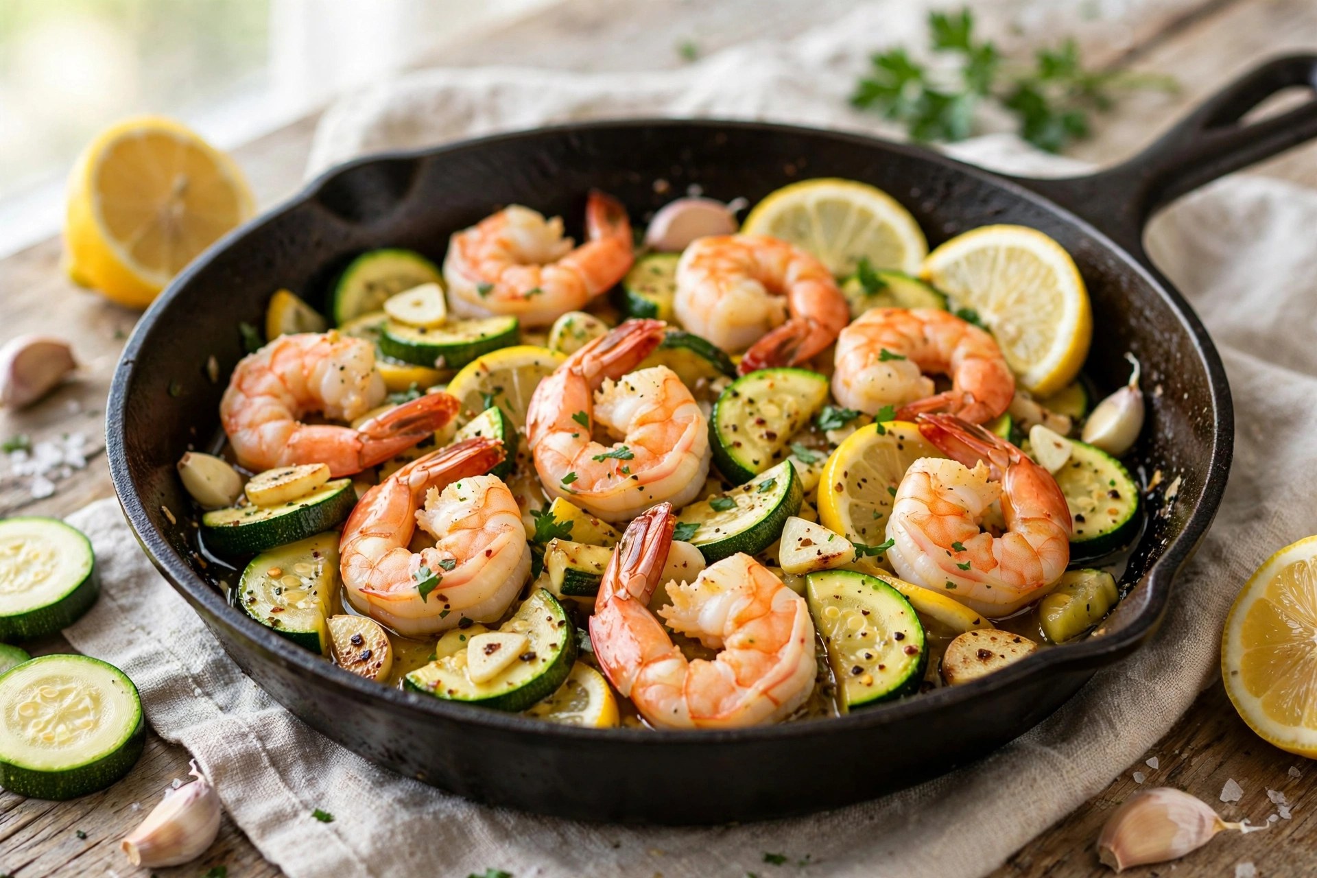 Shrimp and zucchini skillet with garlic