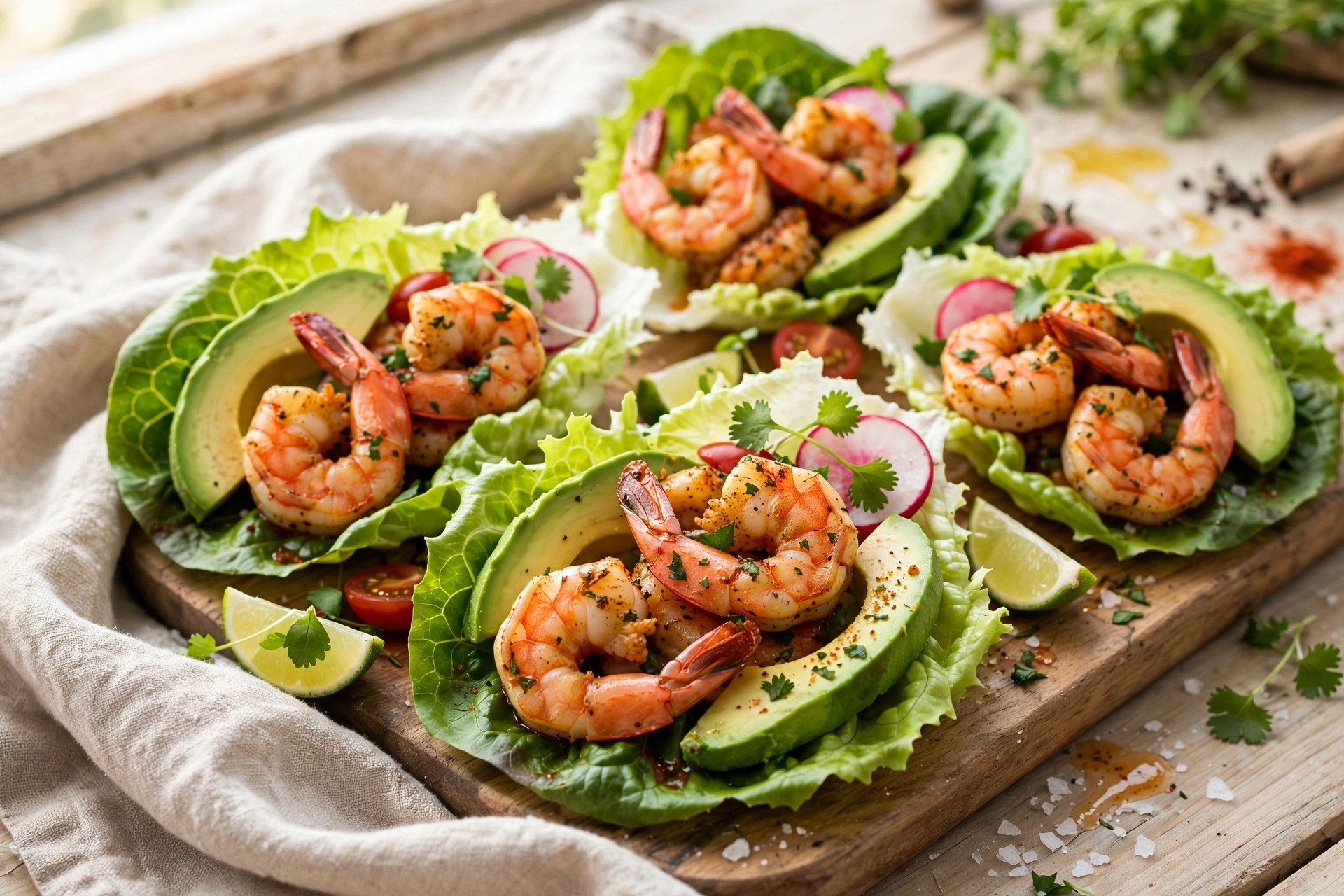 Cajun shrimp lettuce wraps with avocado