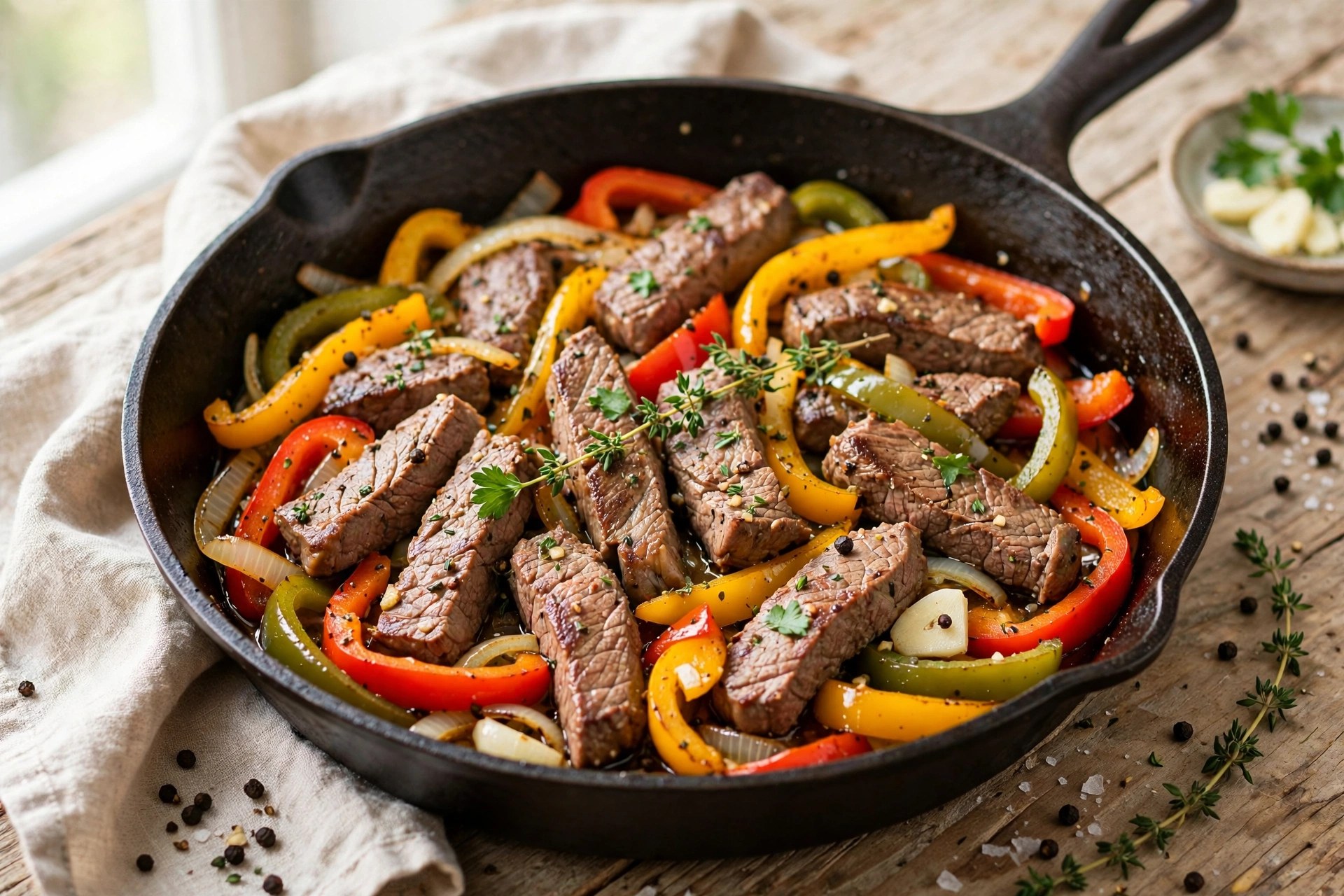 Pepper steak skillet with bell peppers
