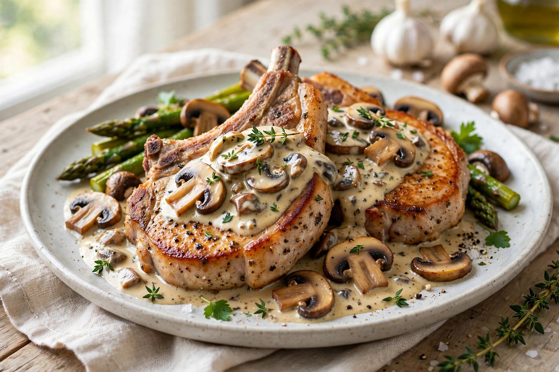 Pork chops with creamy mushroom sauce