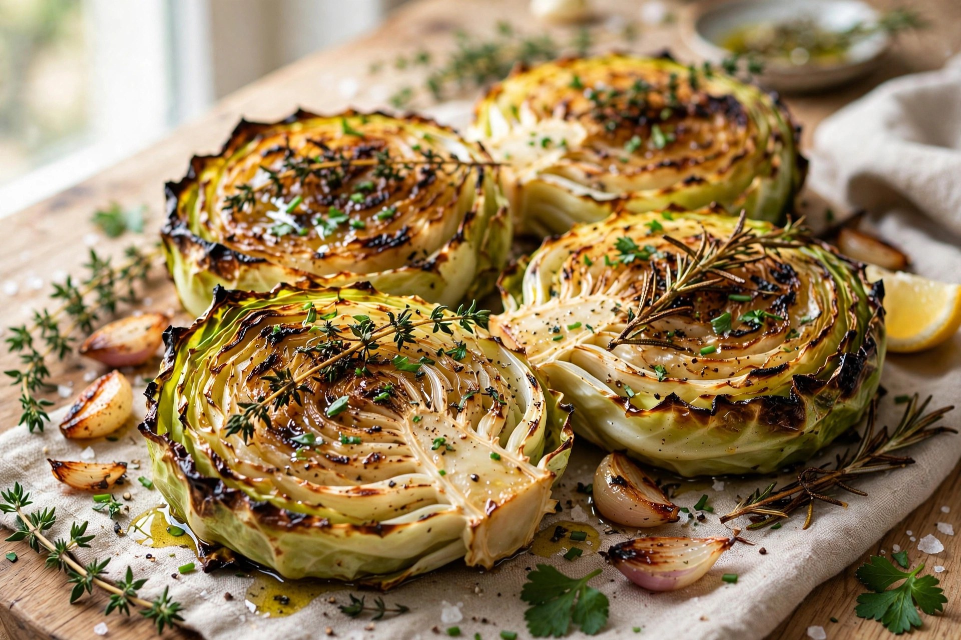Roasted cabbage steaks caramelized