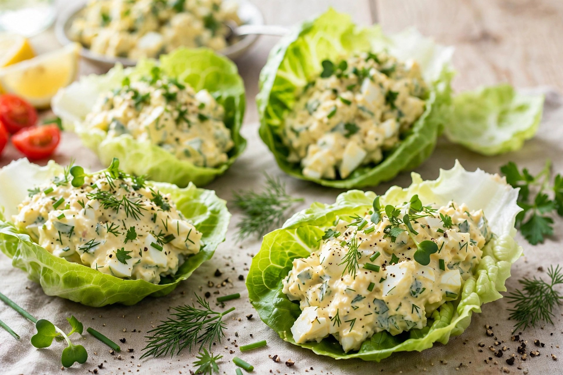 Egg salad lettuce wraps with herbs