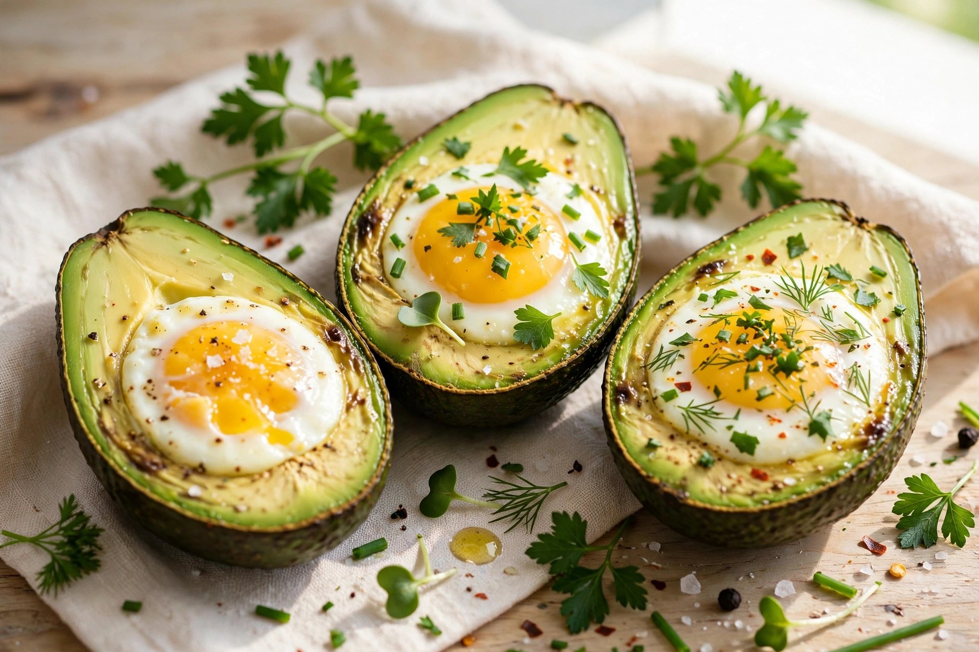 Baked eggs in avocado halves