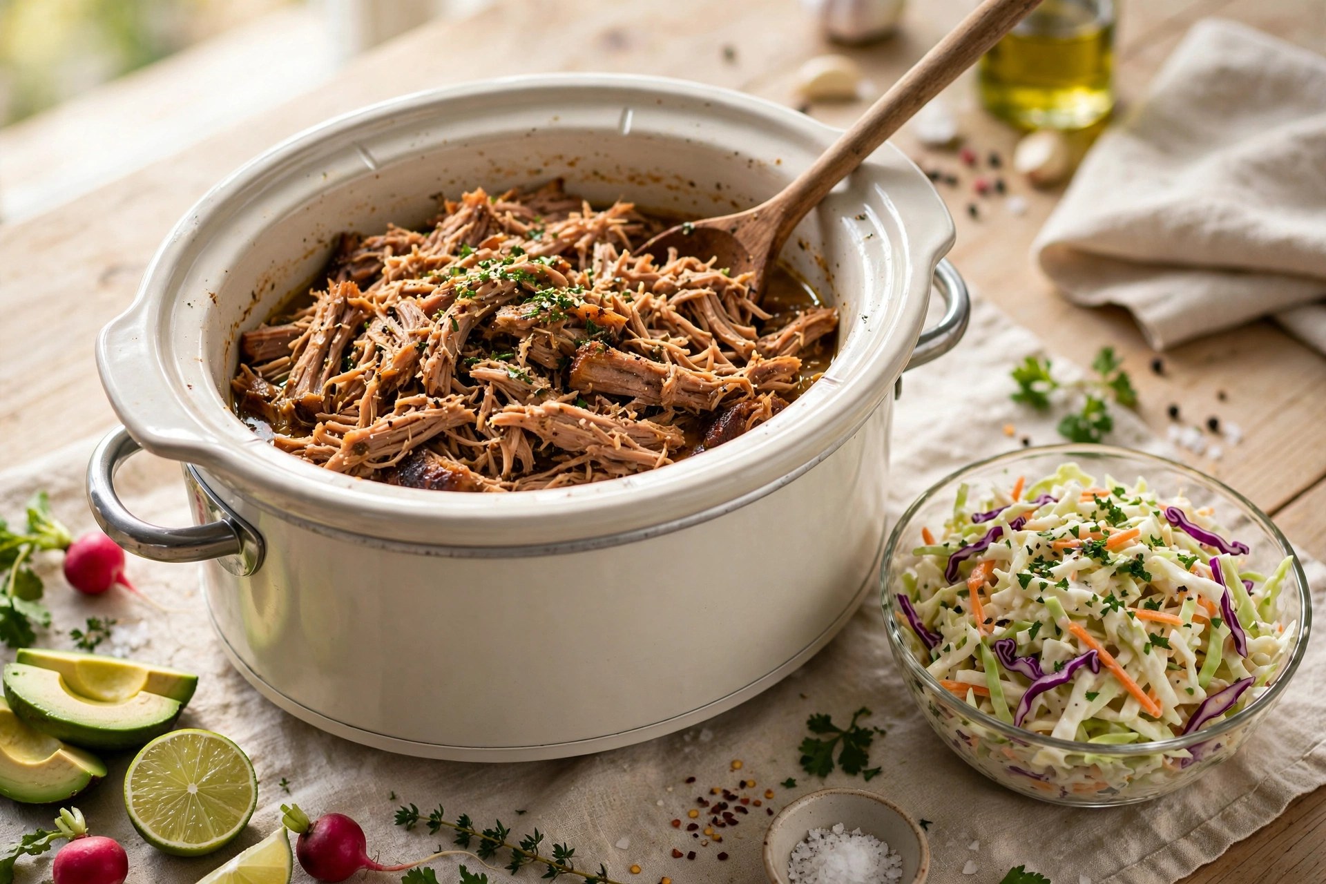 Slow cooker pulled pork with coleslaw