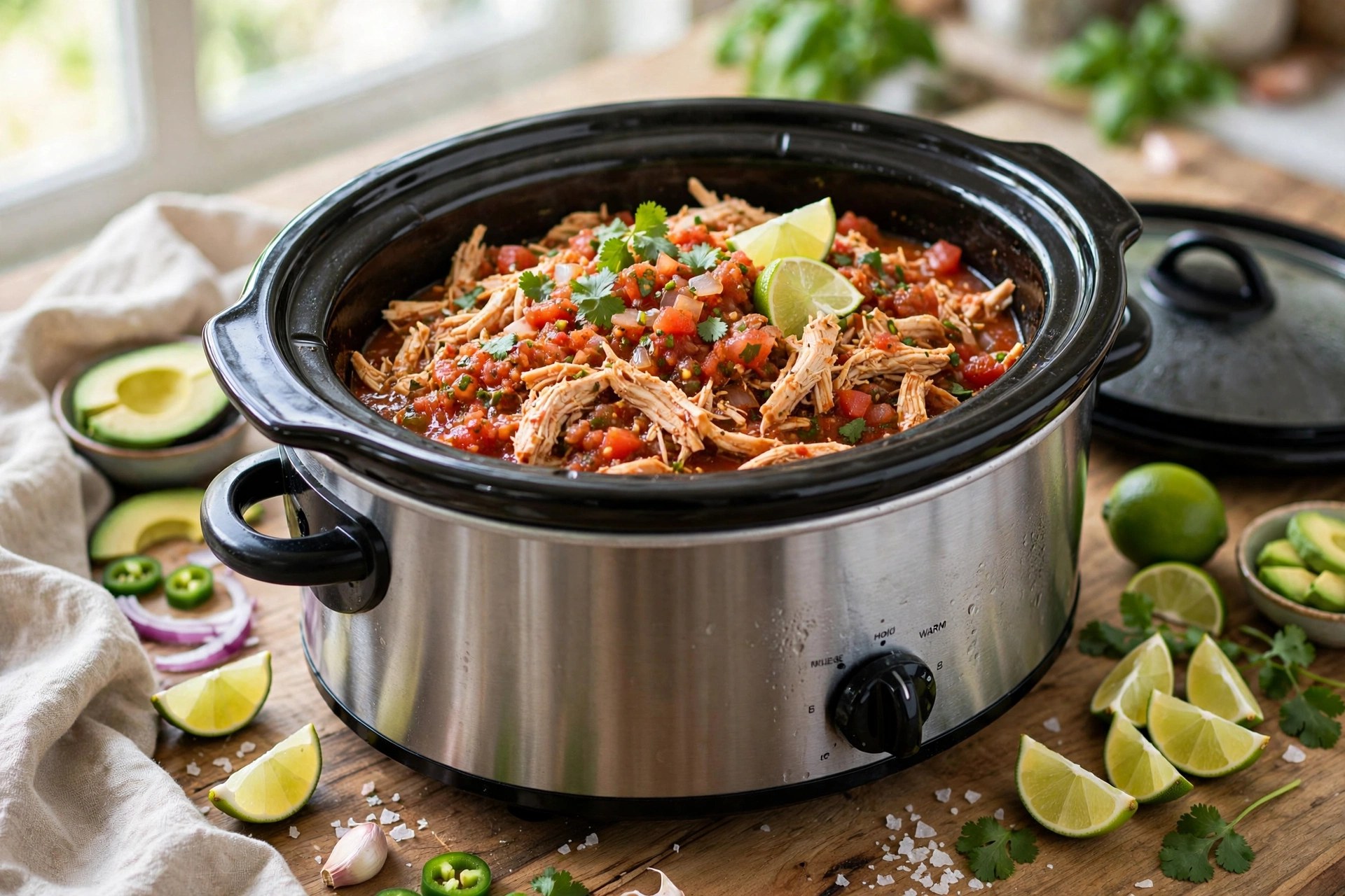 Slow cooker salsa chicken shredded