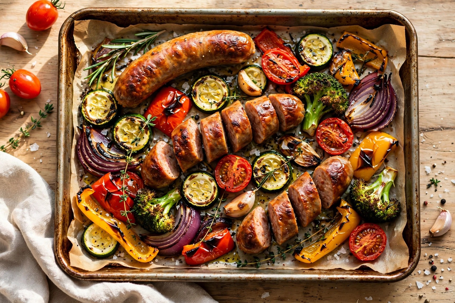 Sheet pan sausage and vegetables roasted
