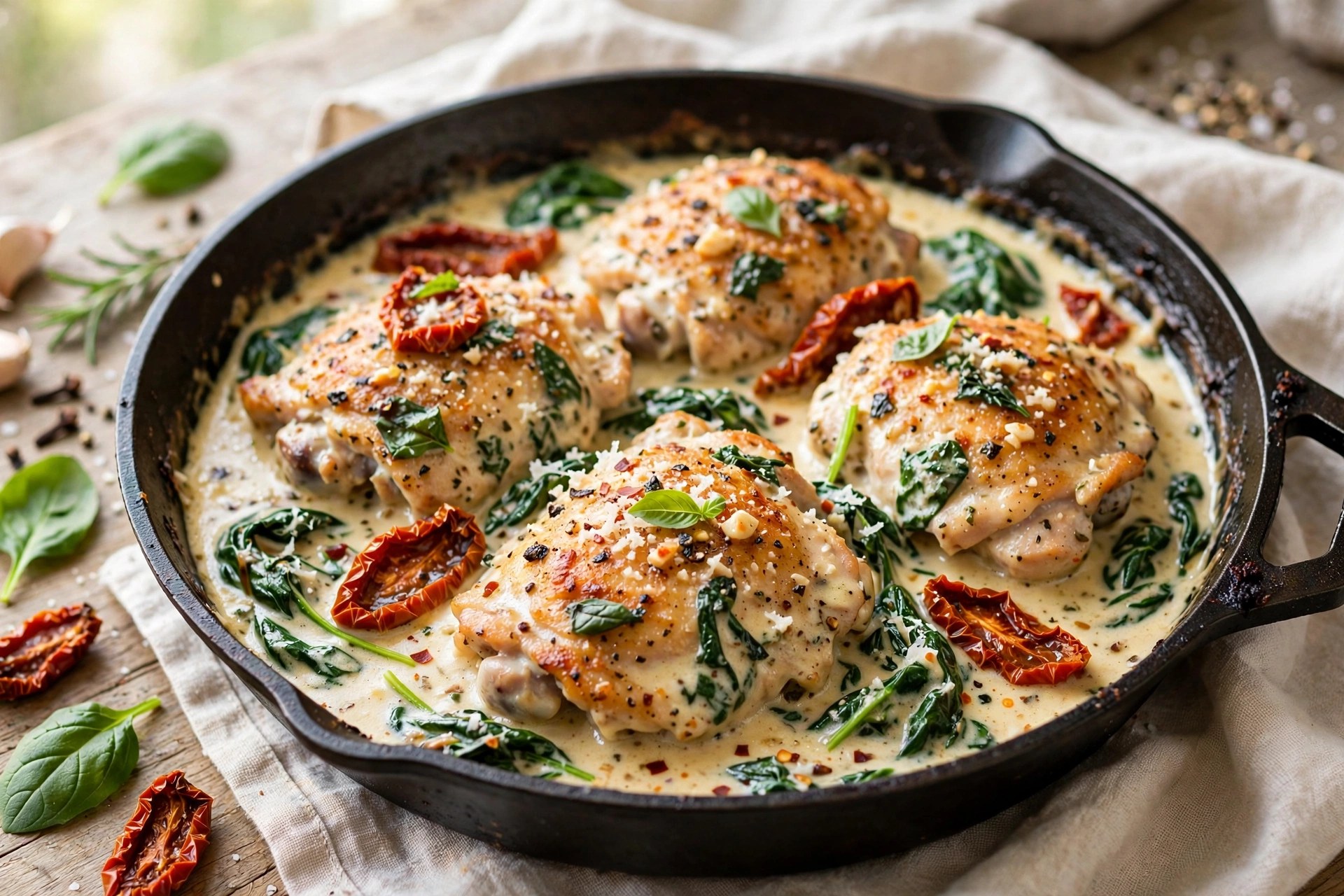 One-pan creamy tuscan chicken with spinach